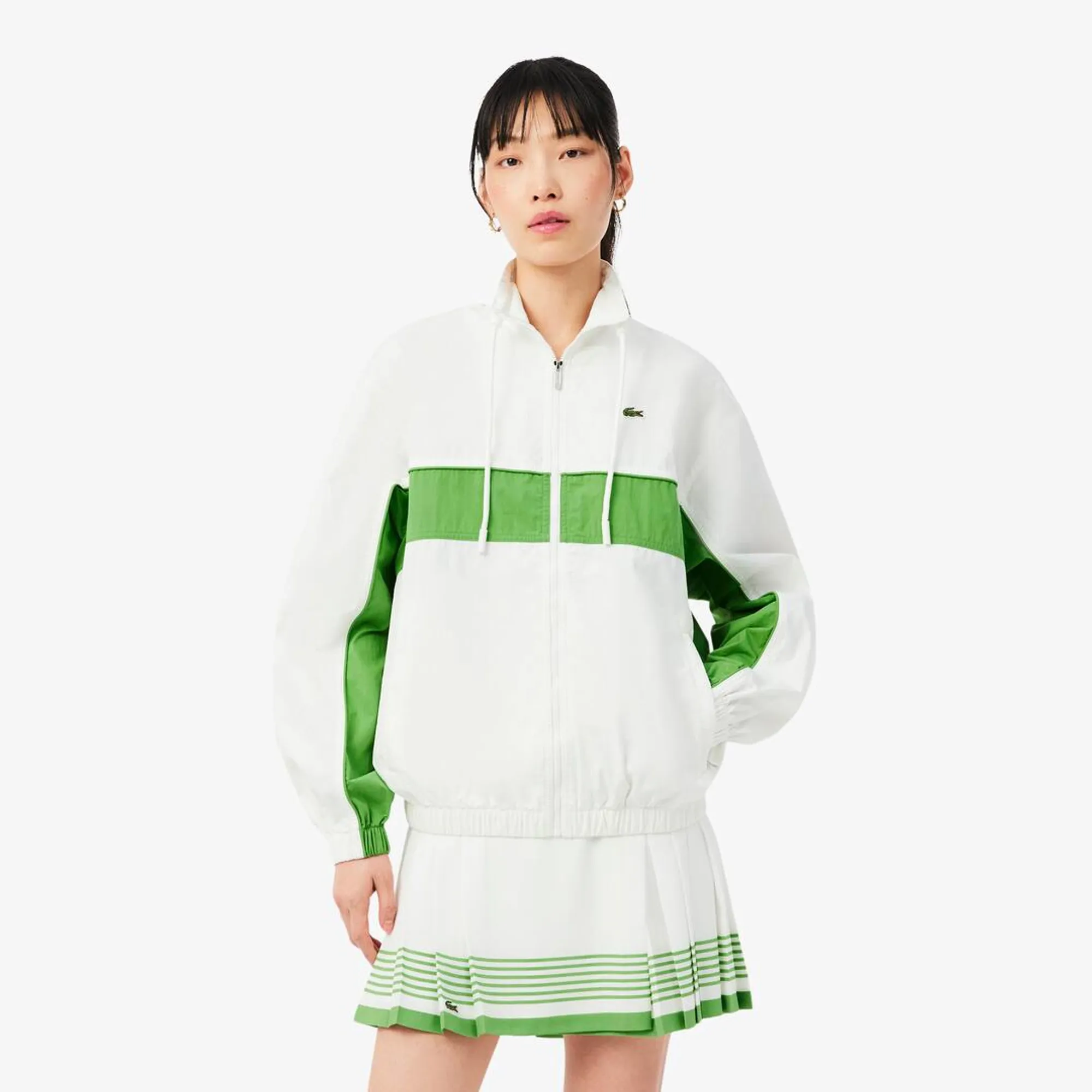 Lacoste Relaxed Fit Zipped Cotton Twill Jacket - Blanc / Vert