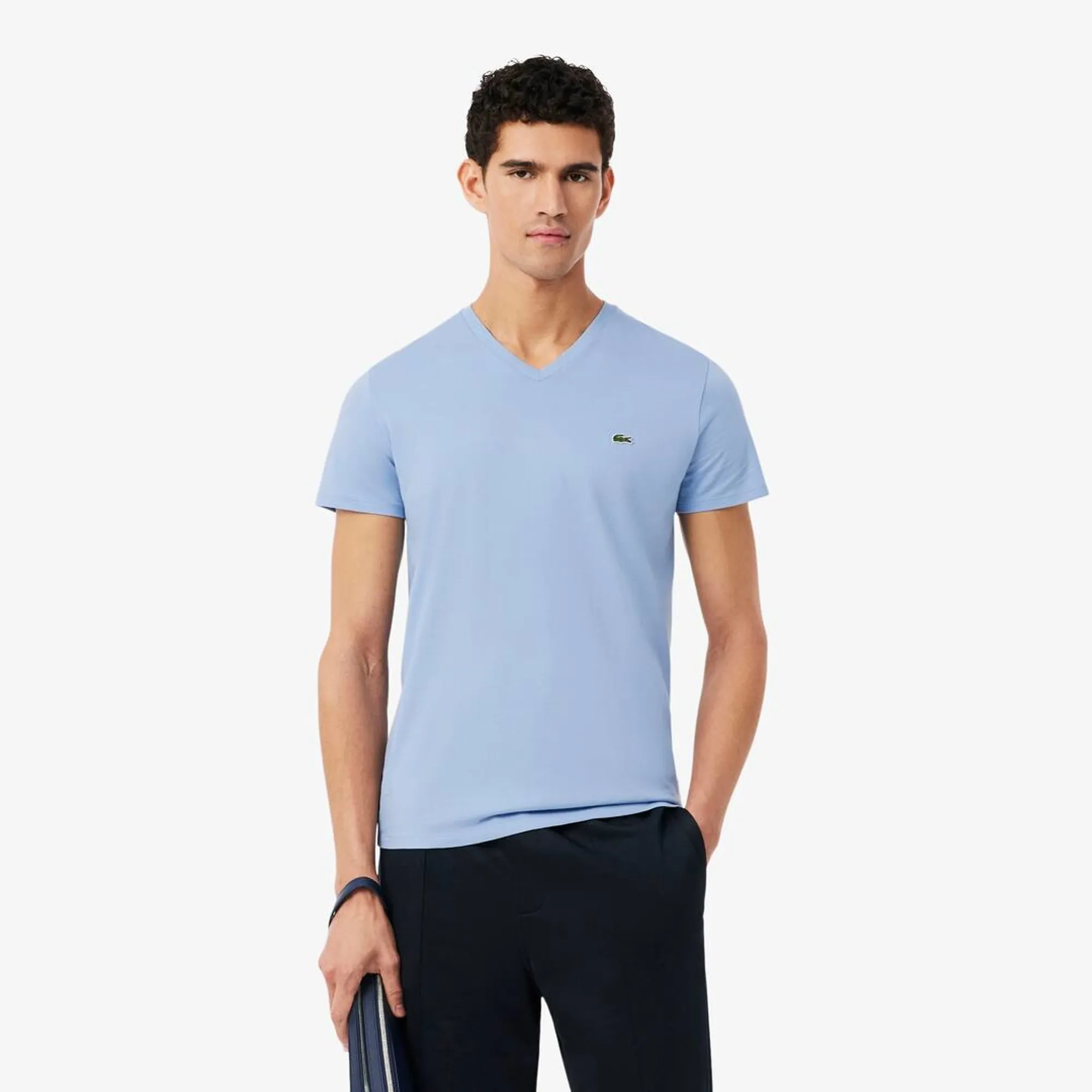 Lacoste Lightweight Cotton Pima V Neck T-shirt - Light Blue