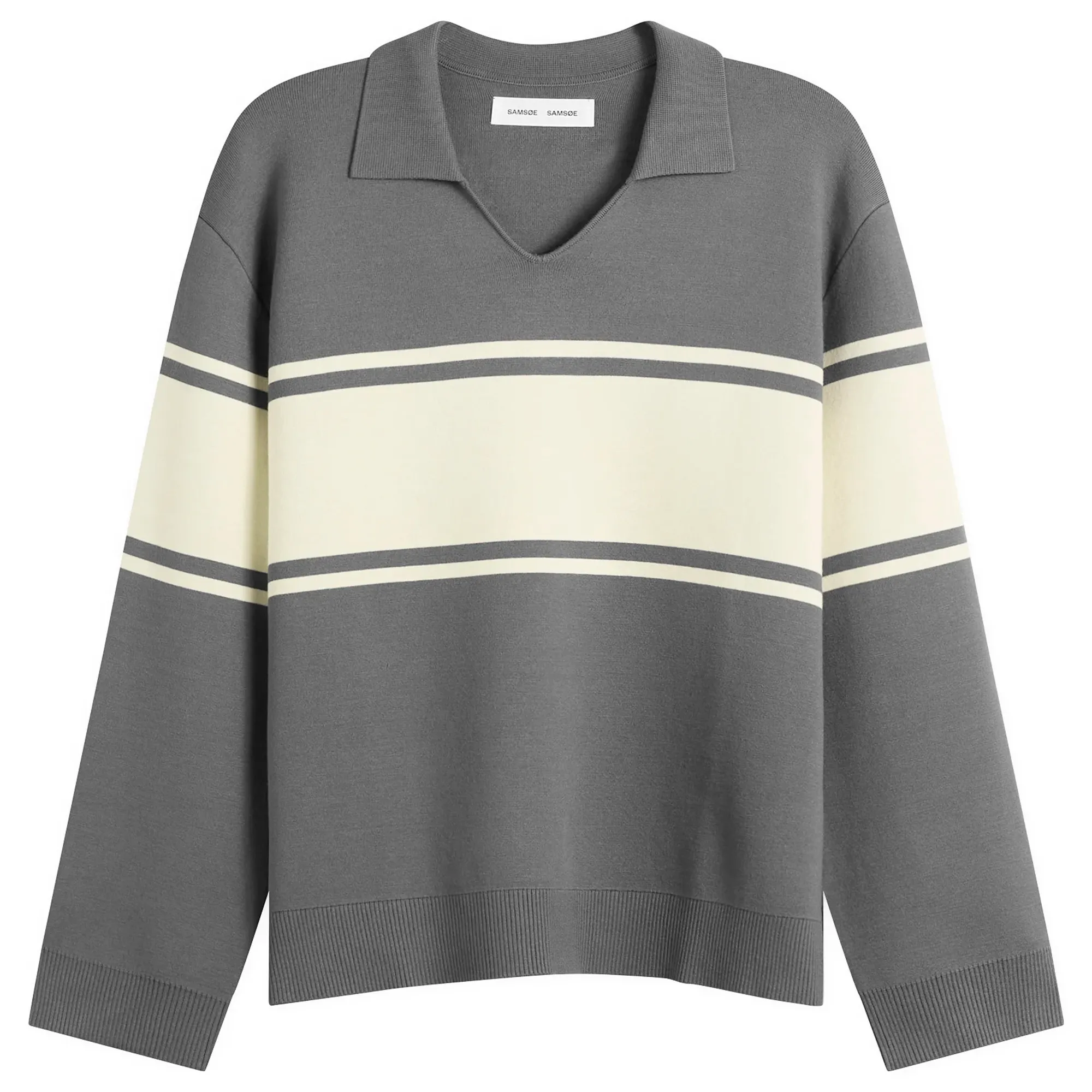 Samsøe Samsøe Women's Saanne Long Sleeve Polo Top Gunmetal Wide Stripe