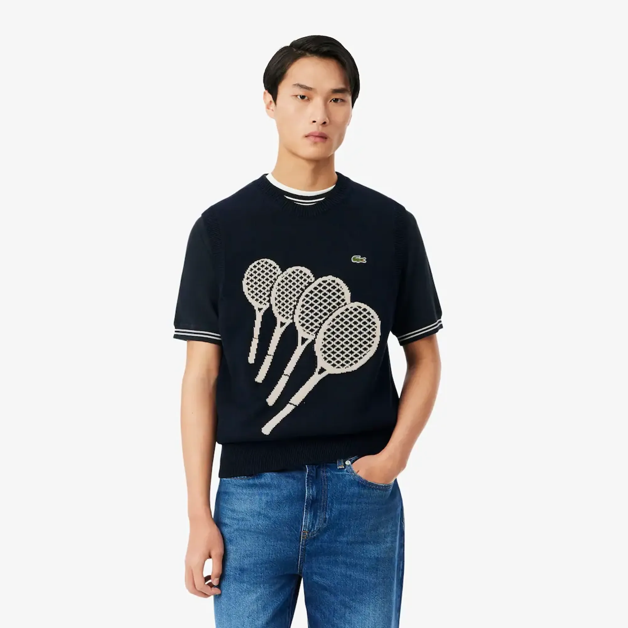 Lacoste Cotton Jacquard Sweater Vest - Noir / Beige