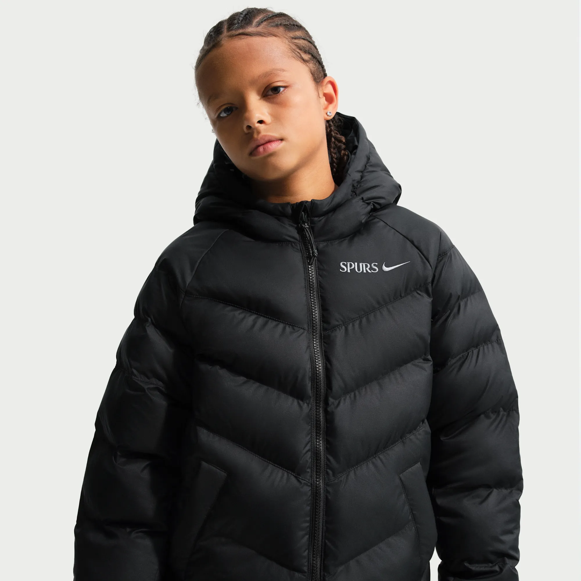 Tottenham Hotspur Older Kids' Nike Football Synthetic Fill Hooded Jacket - Black - Polyester
