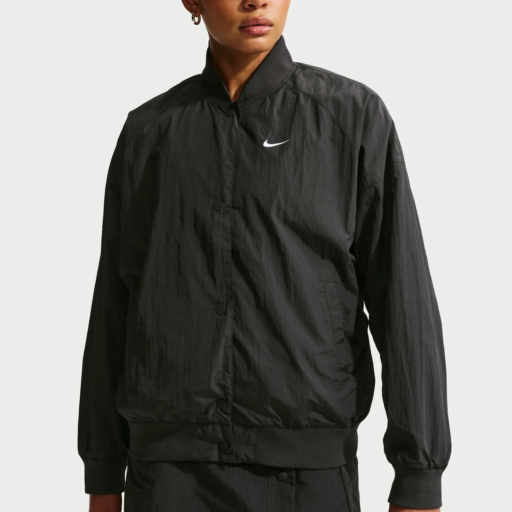 Nike Women's Oversized Varsity Jacket - Black - Nylon