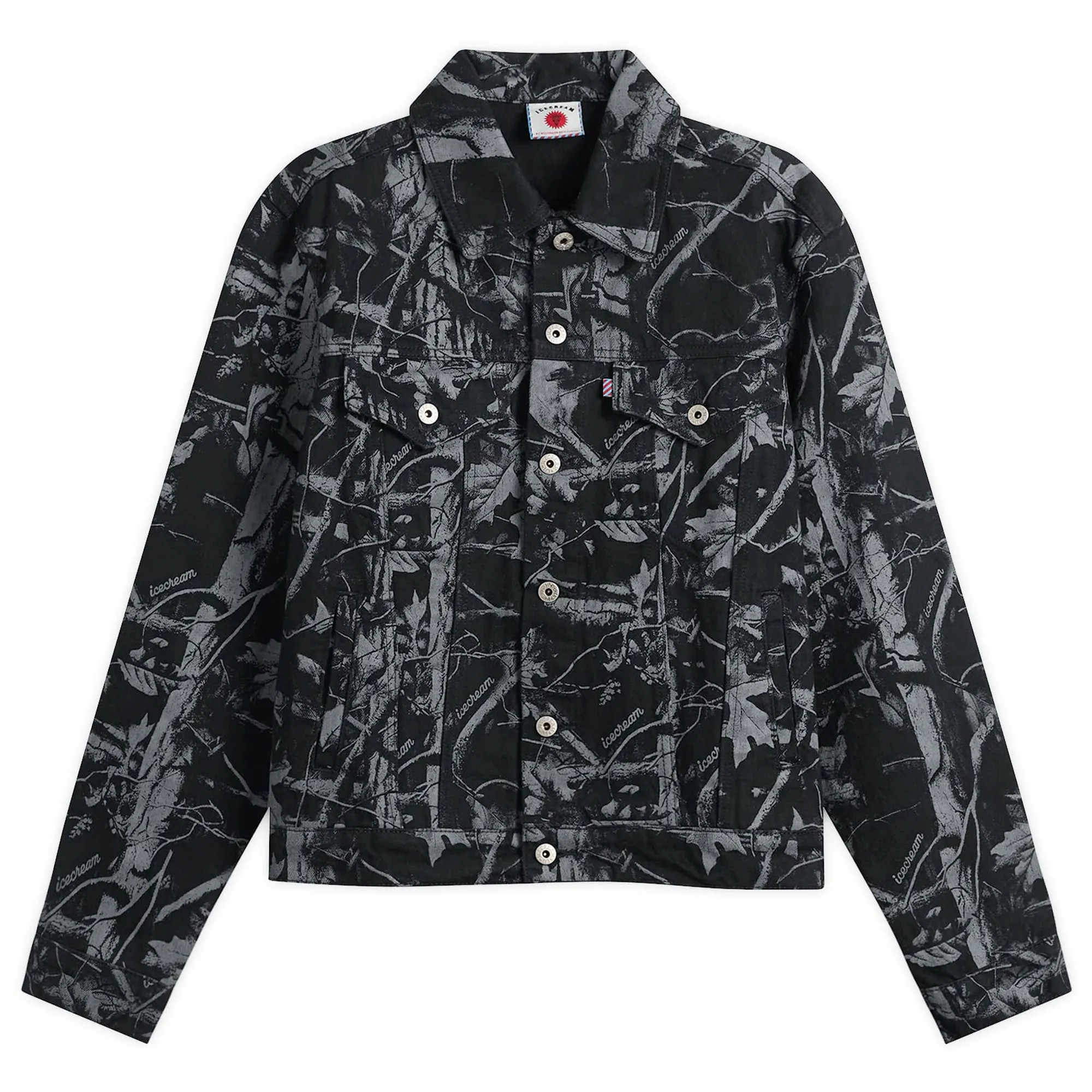 ICECREAM Men's Tree Camo Denim Trucker Jacket Black
