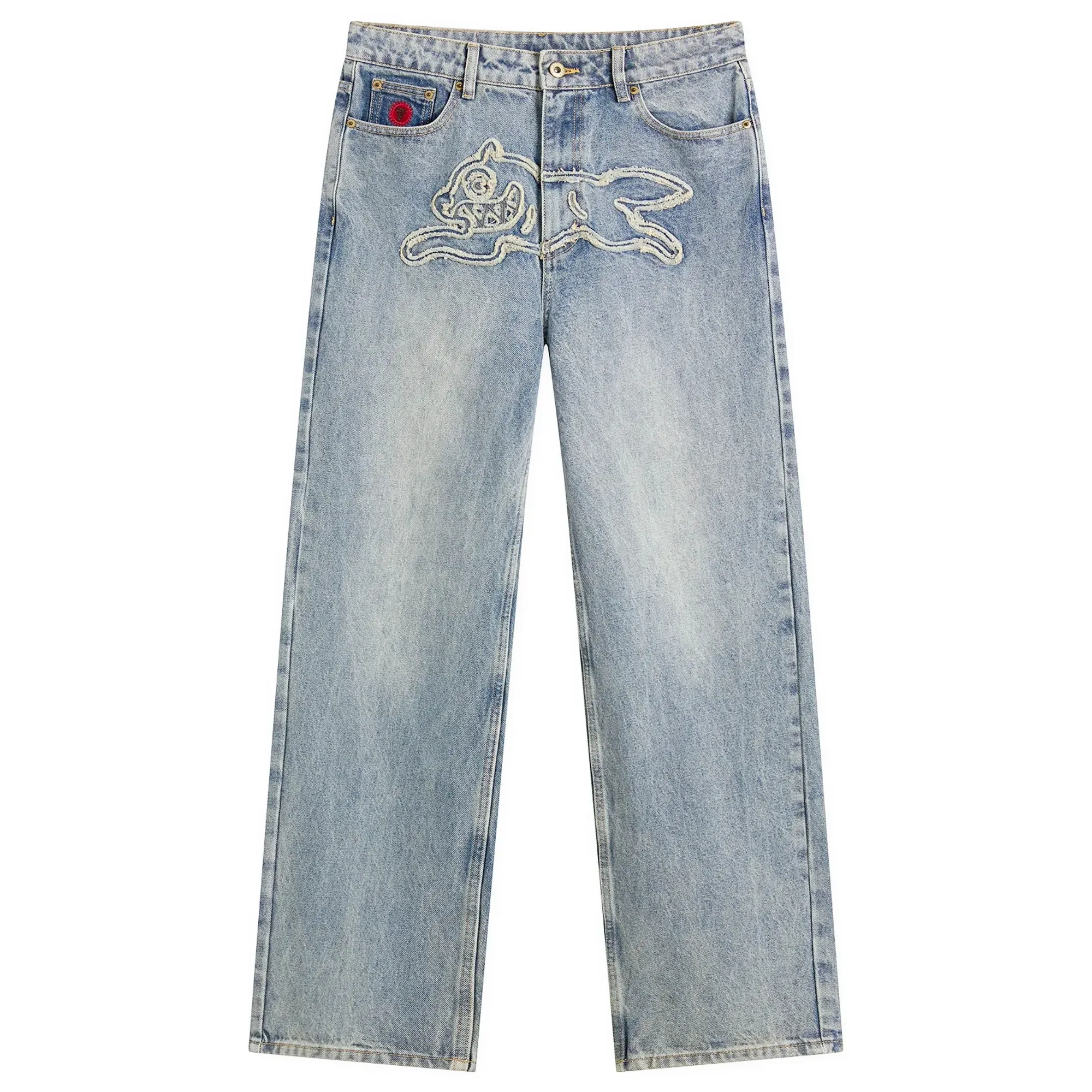 ICECREAM Women's Distressed Running Dog Denim Pants Vintage Wash