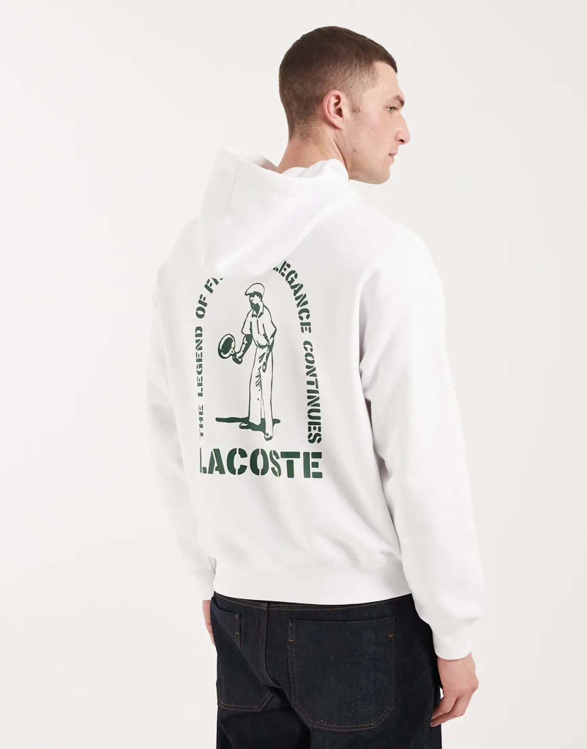 Lacoste Loose Fit Printed Hoodie - White