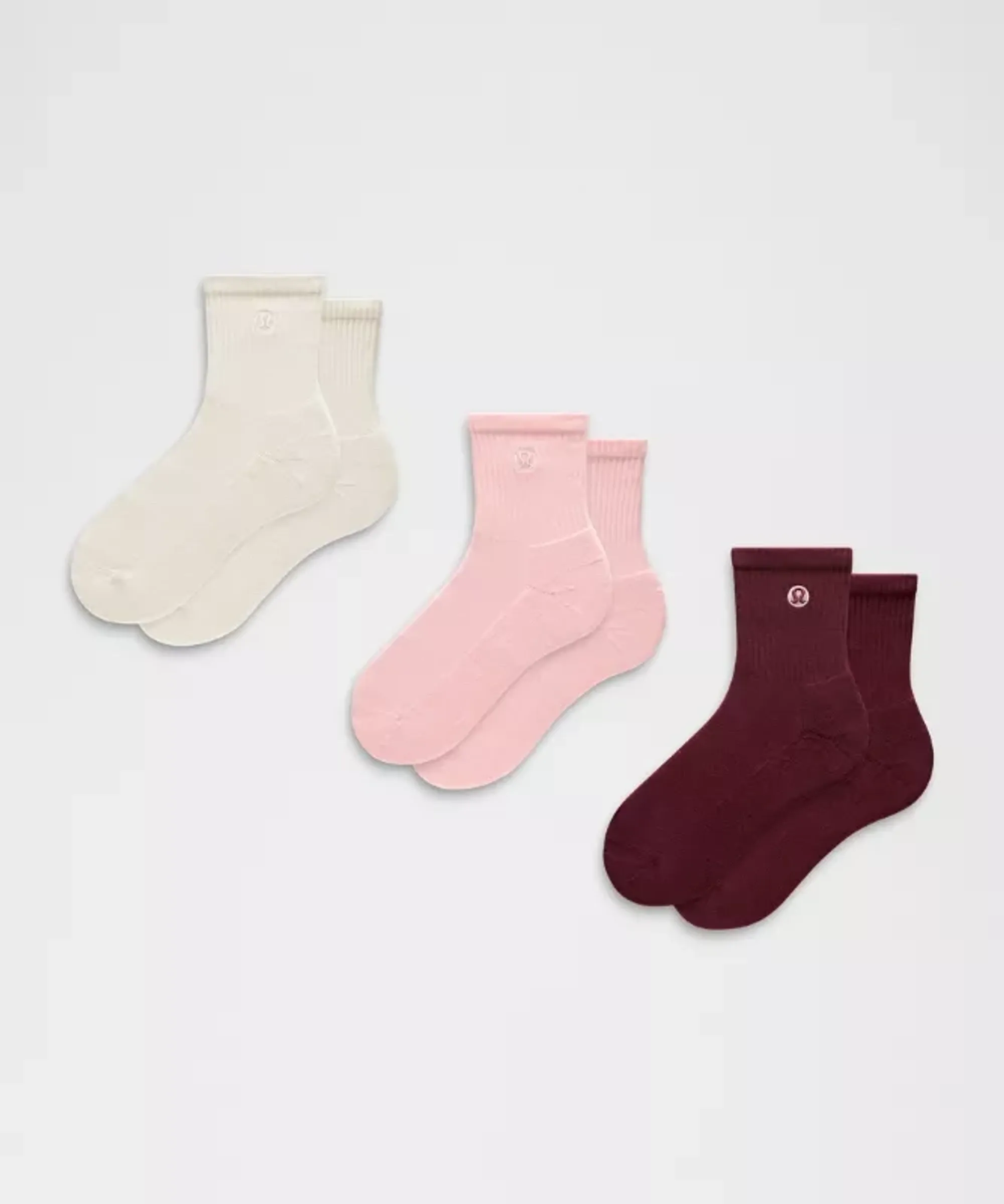 lululemon – Daily Essential Quarter Socks 3 Pack – Color Pink/Burgundy/White – Size Large