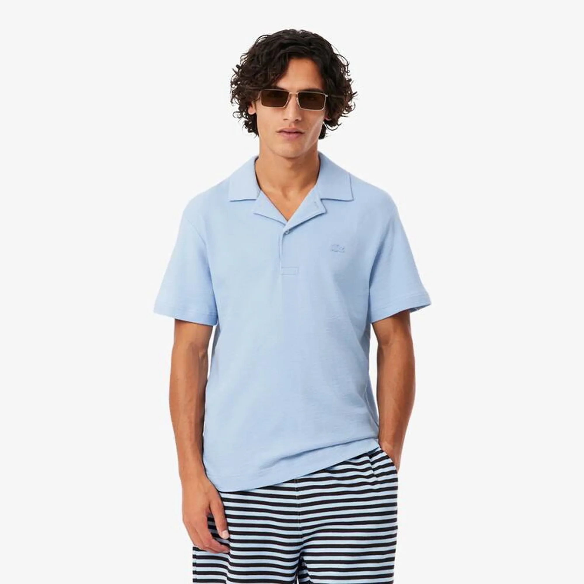 Lacoste Classic Fit Textured Polo Shirt - Light Blue
