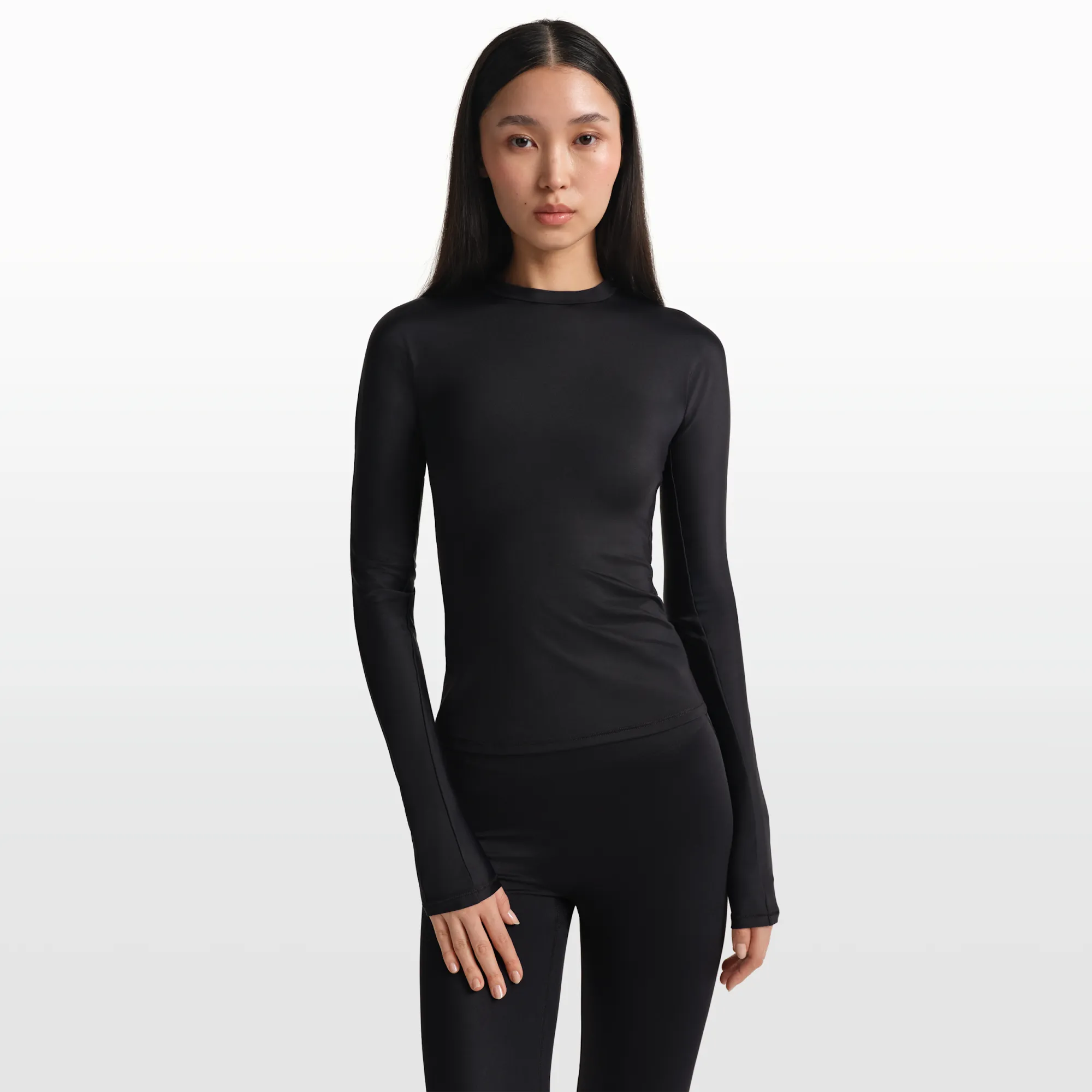 NikeSKIMS Shine Women's Long-Sleeve Crew-Neck Top - Black - Polyester/Nylon/Elastane