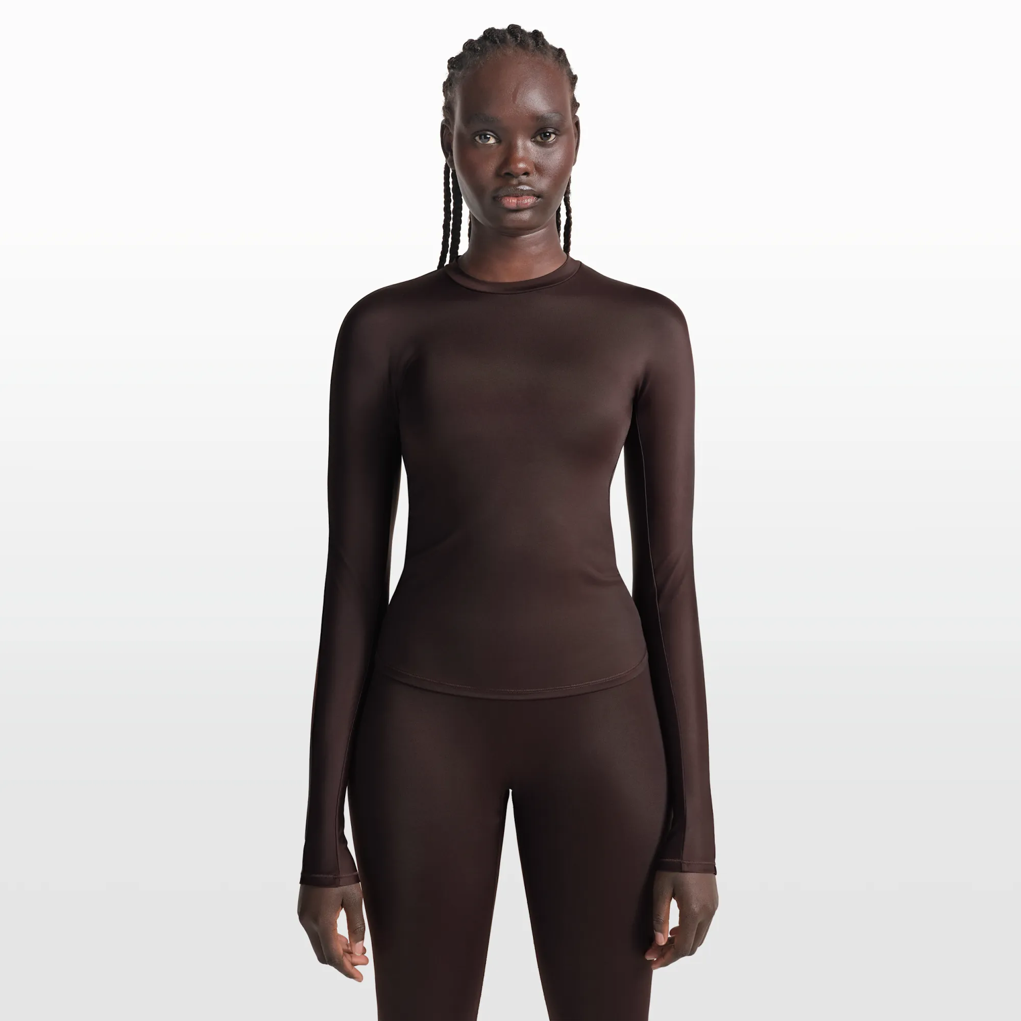 NikeSKIMS Shine Women's Long-Sleeve Crew-Neck Top - Brown - Polyester/Nylon/Elastane