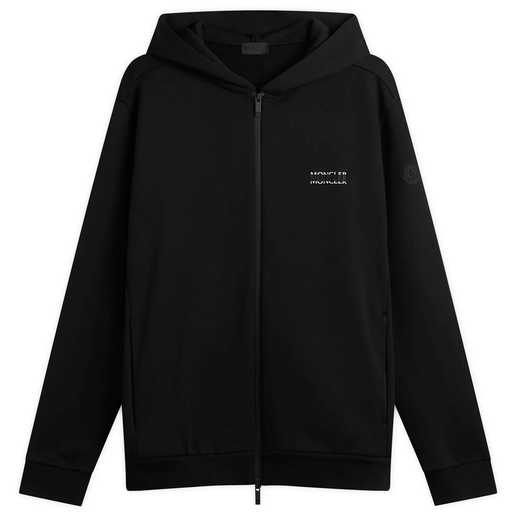 Moncler Men's Stripe Logo Zip Up Hoodie Black