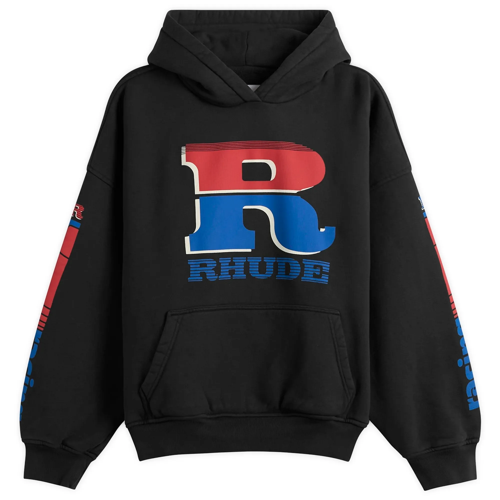 Rhude Men's Split Petrol Logo Hoodie Vintage Black/ Red/ Blue