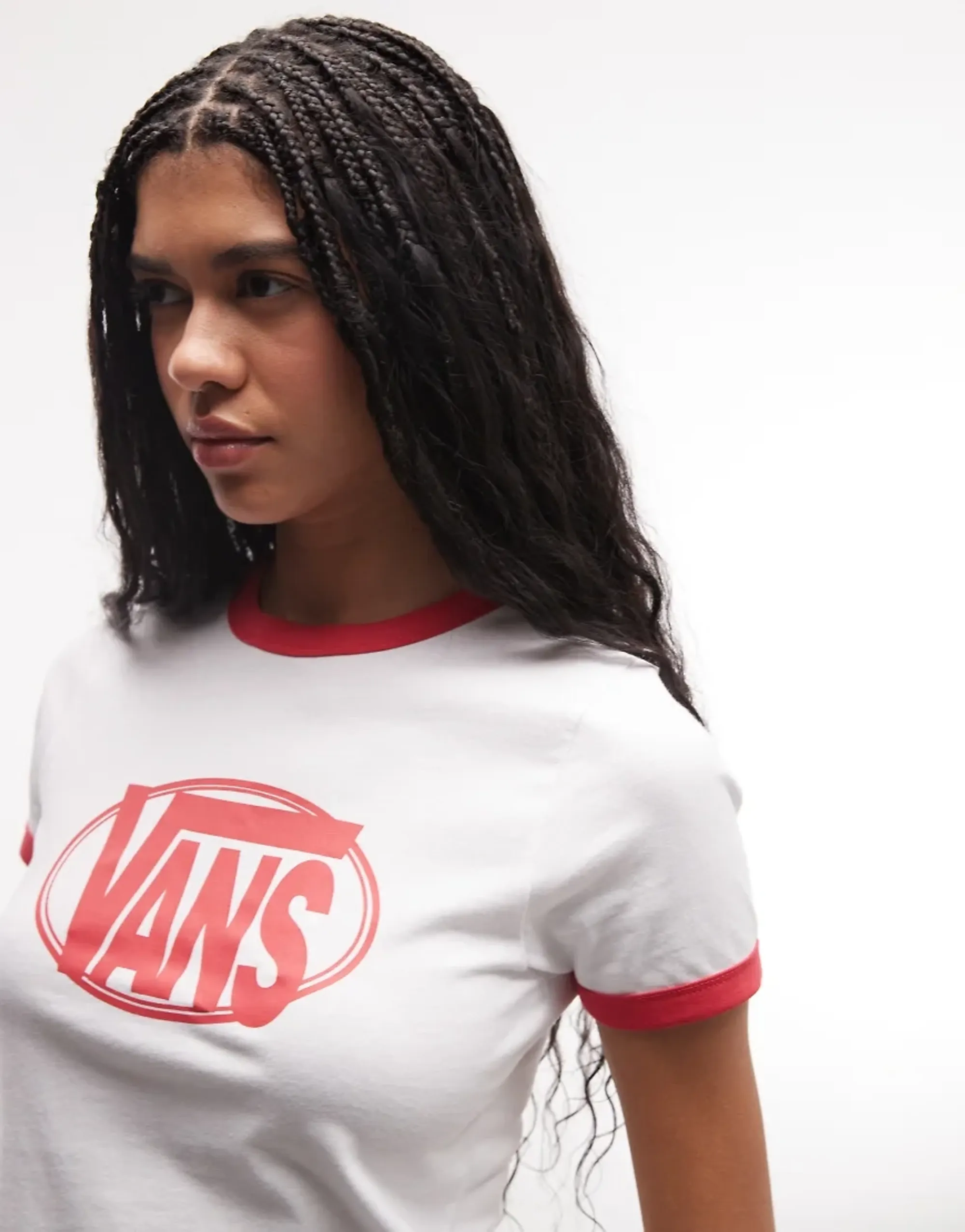 Vans - W Center Chest Ringer Tee White, Woman, White