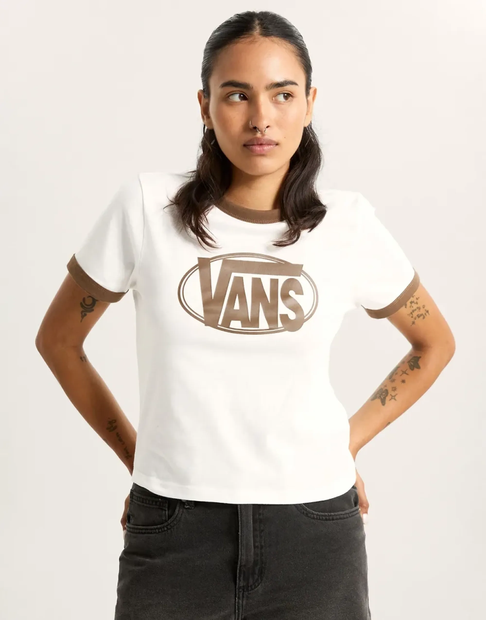 Vans - W Center Chest Ringer Tee Egret, Woman, White