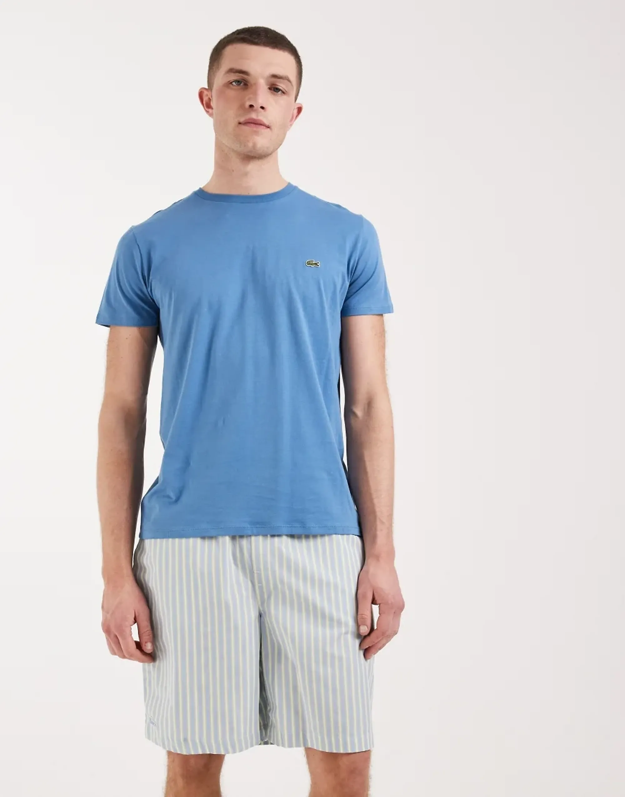 Lacoste Striped Poplin Pajama Shorts - Bleu Clair / Vert / Blanc