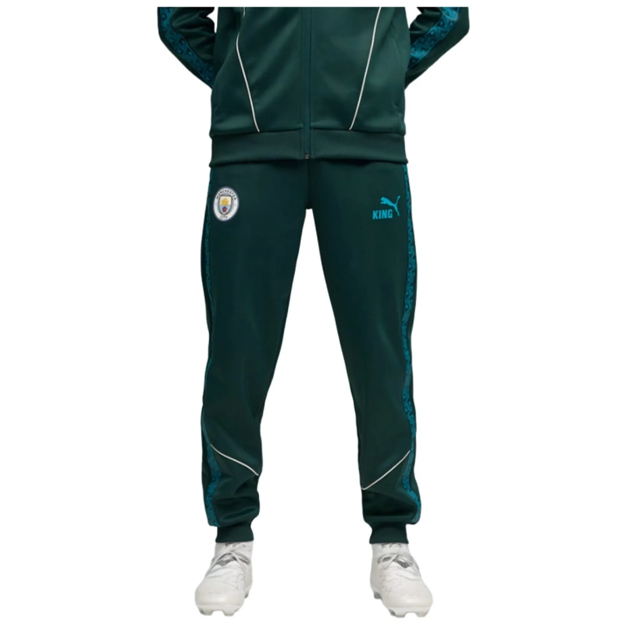 PUMA Manchester City King Anthem Pants Men, Green Terrain/Tropical Blue