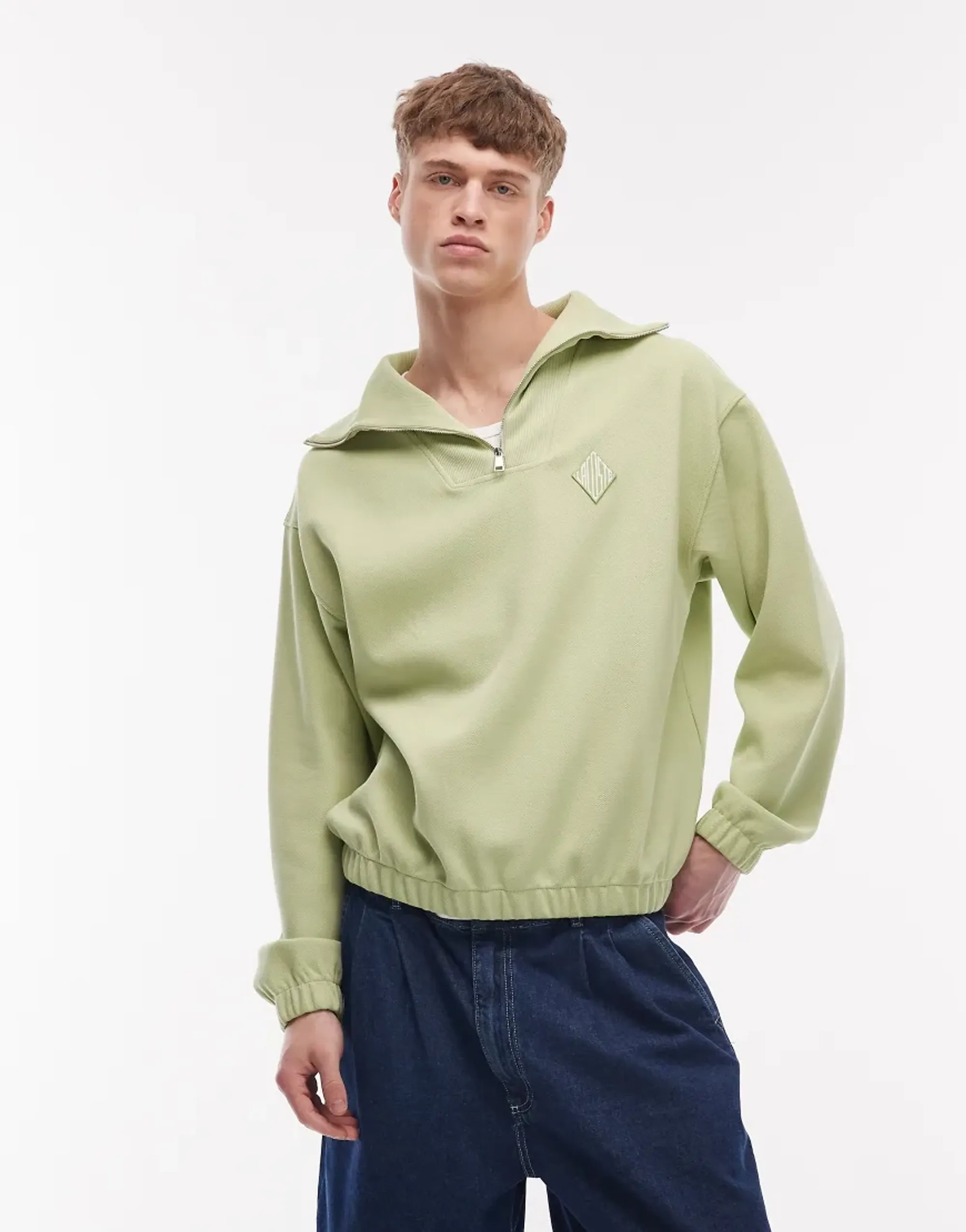 Lacoste Diamond Logo Quarter Zip In Light Green