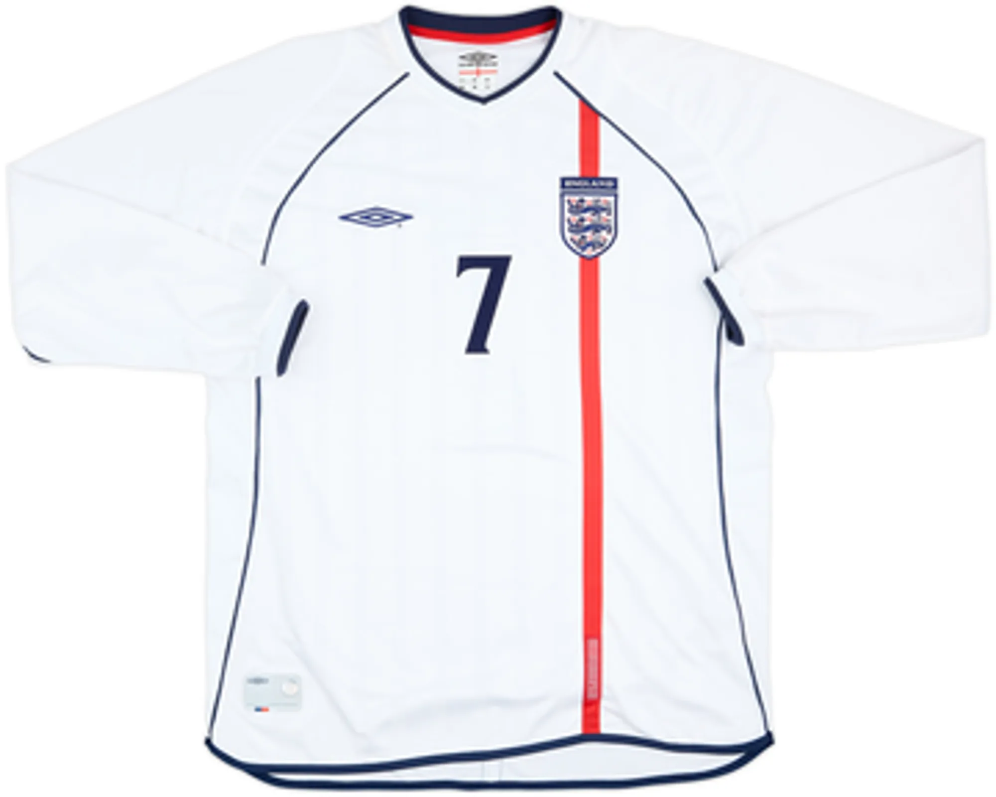 2001-03 England Home L/S Shirt Beckham #7 - 8/10 - (S)