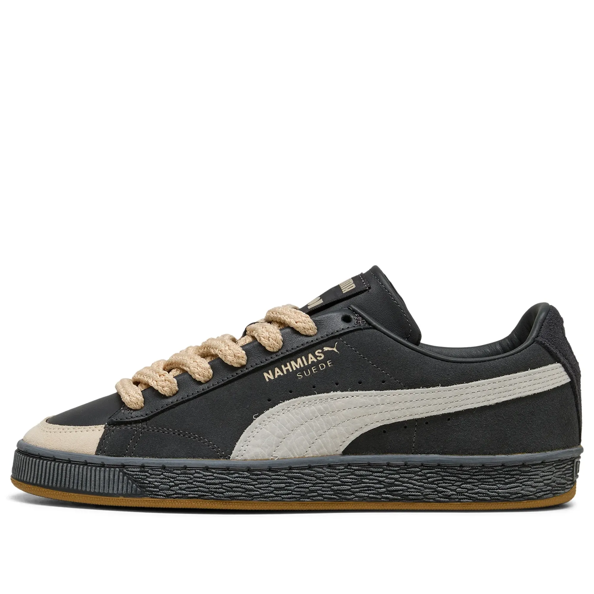 PUMA x Nahmias Suede Vintage Black Sneakers Unisex, Flat Dark Grey/Vapor Grey/Honey Butter