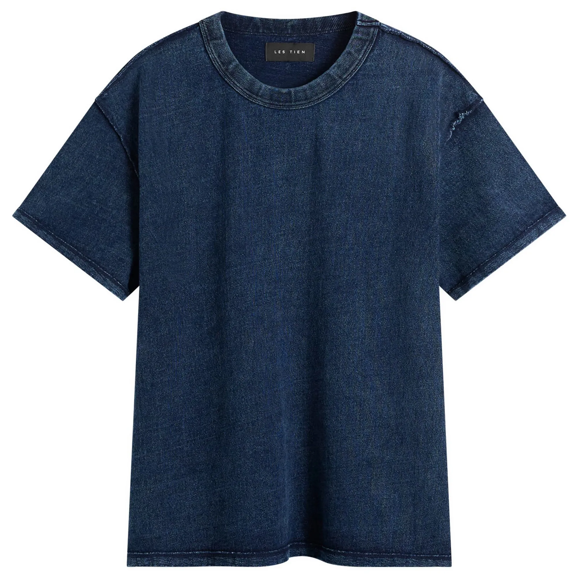 Les Tien Men's Heavyweight Binded Neck Inside Out T-Shirt Vintage Indigo