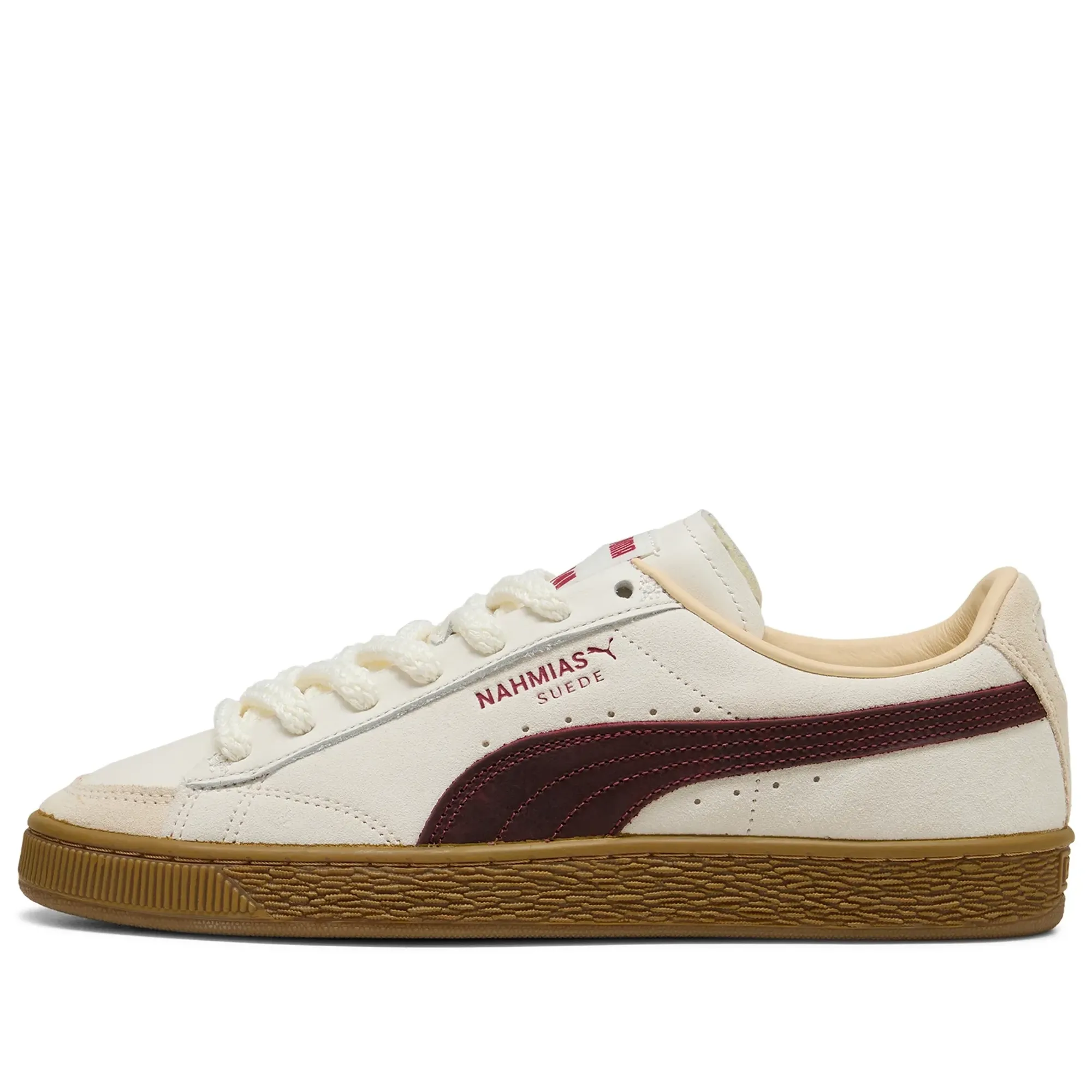 PUMA x Nahmias Suede Vintage Red Sneakers Unisex, Warm White/Archive Gold/For All Time Red