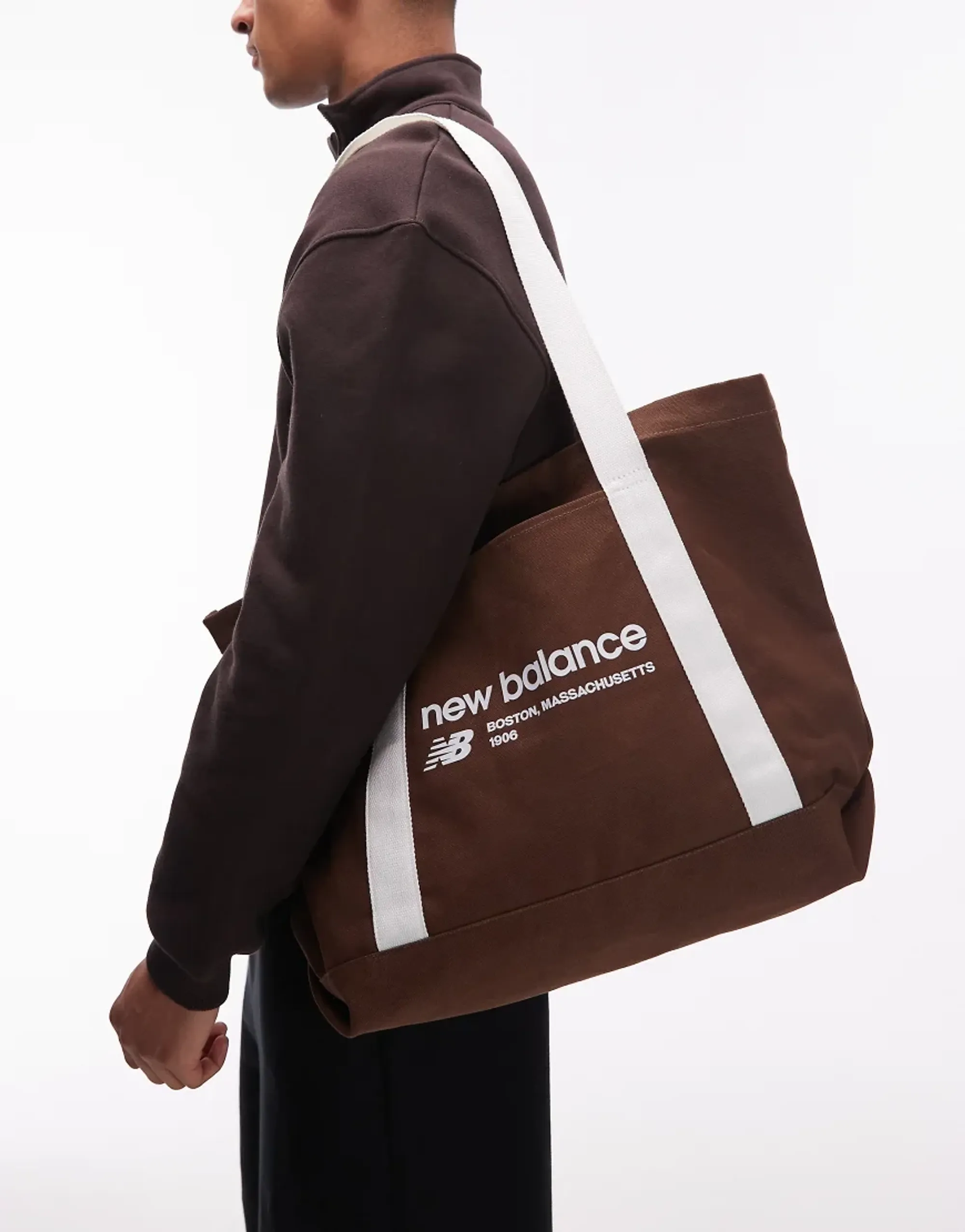 New Balance Canvas Tote Bag In Brown