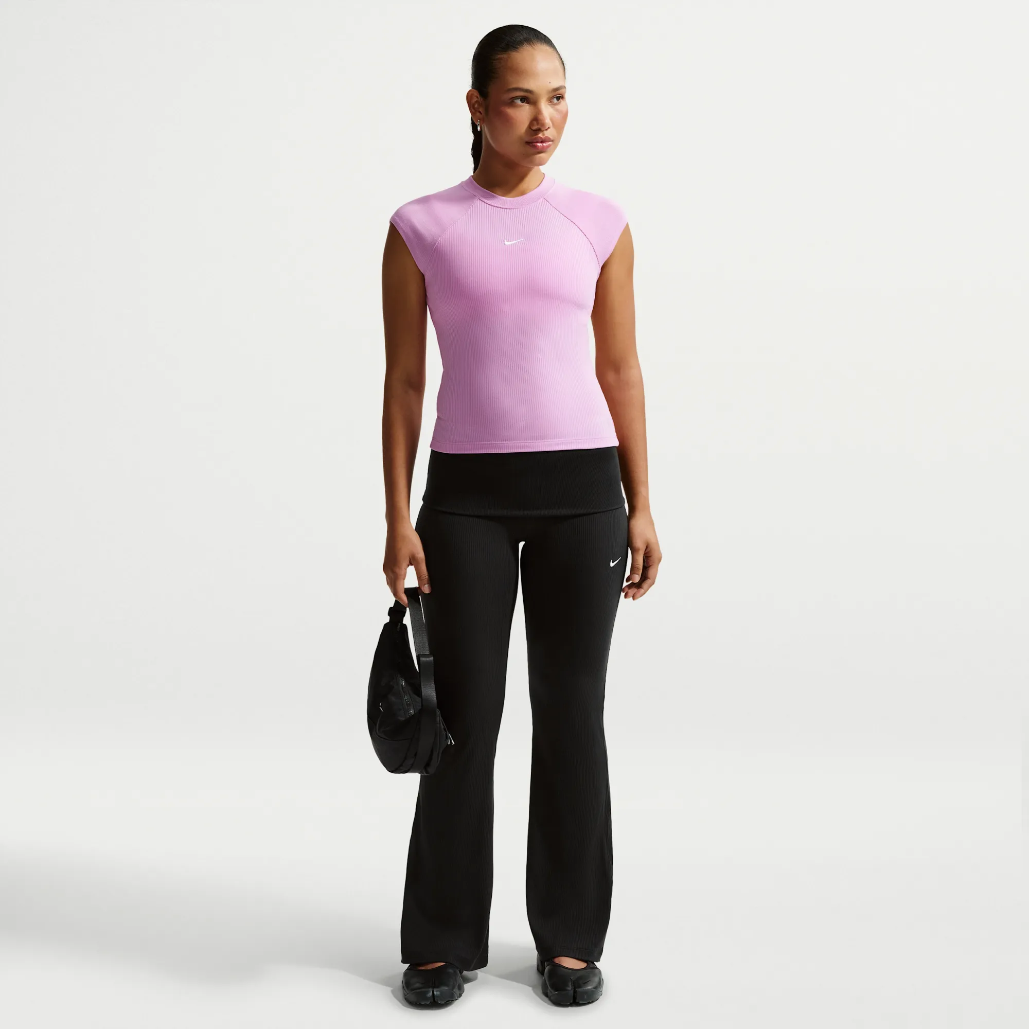 Nike Chill Knit Women's Mid-Rise Tight Ribbed Trousers - Black - Polyester/Lyocell/Elastane