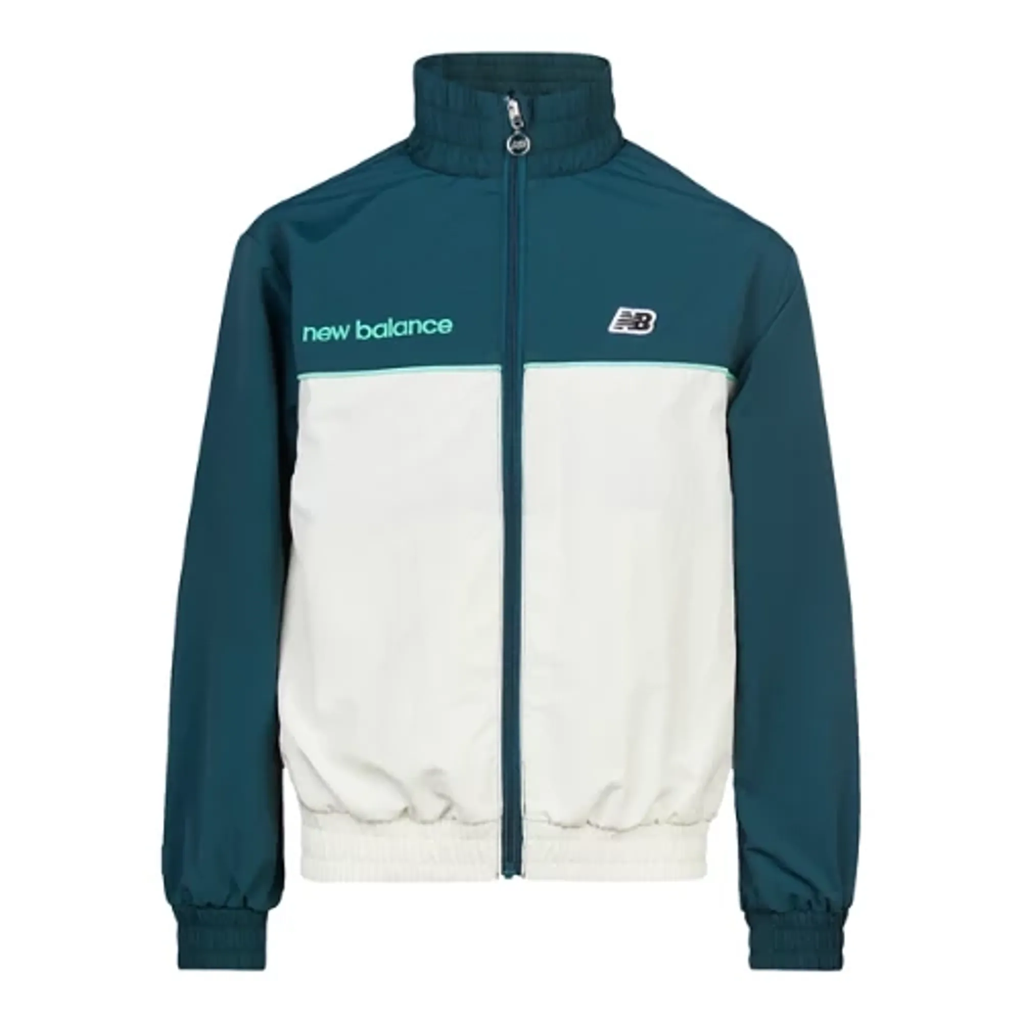 New Balance Boys Premium Sports Full Zip Funnel Jacket in Green Nylon Woven