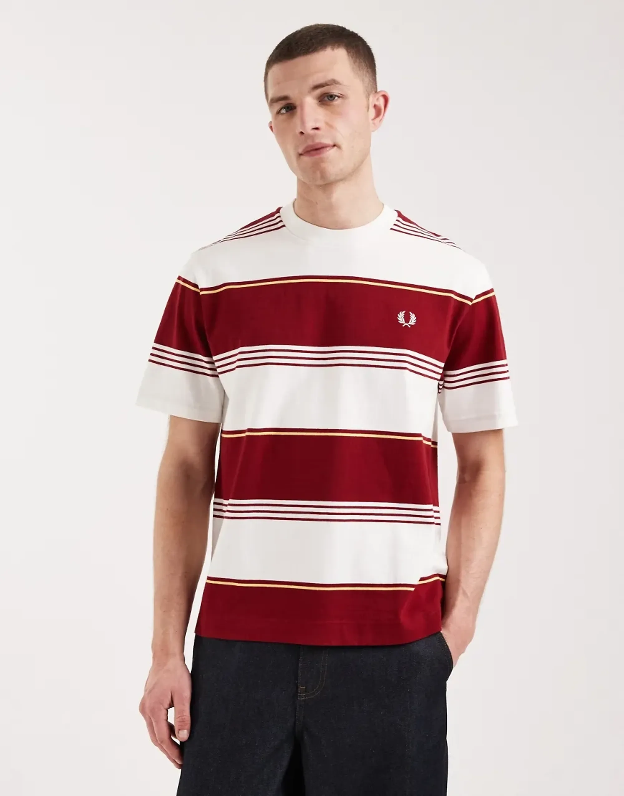 Fred Perry Striped Relaxed T-Shirt, Red