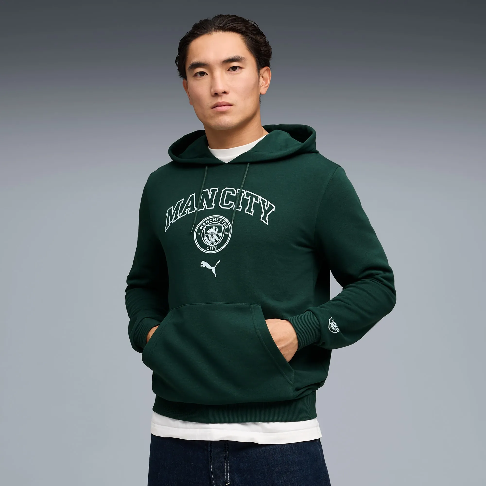 PUMA Manchester City Ftblculture Hoodie Men, Green Terrain/Sea Glass, size 3XL