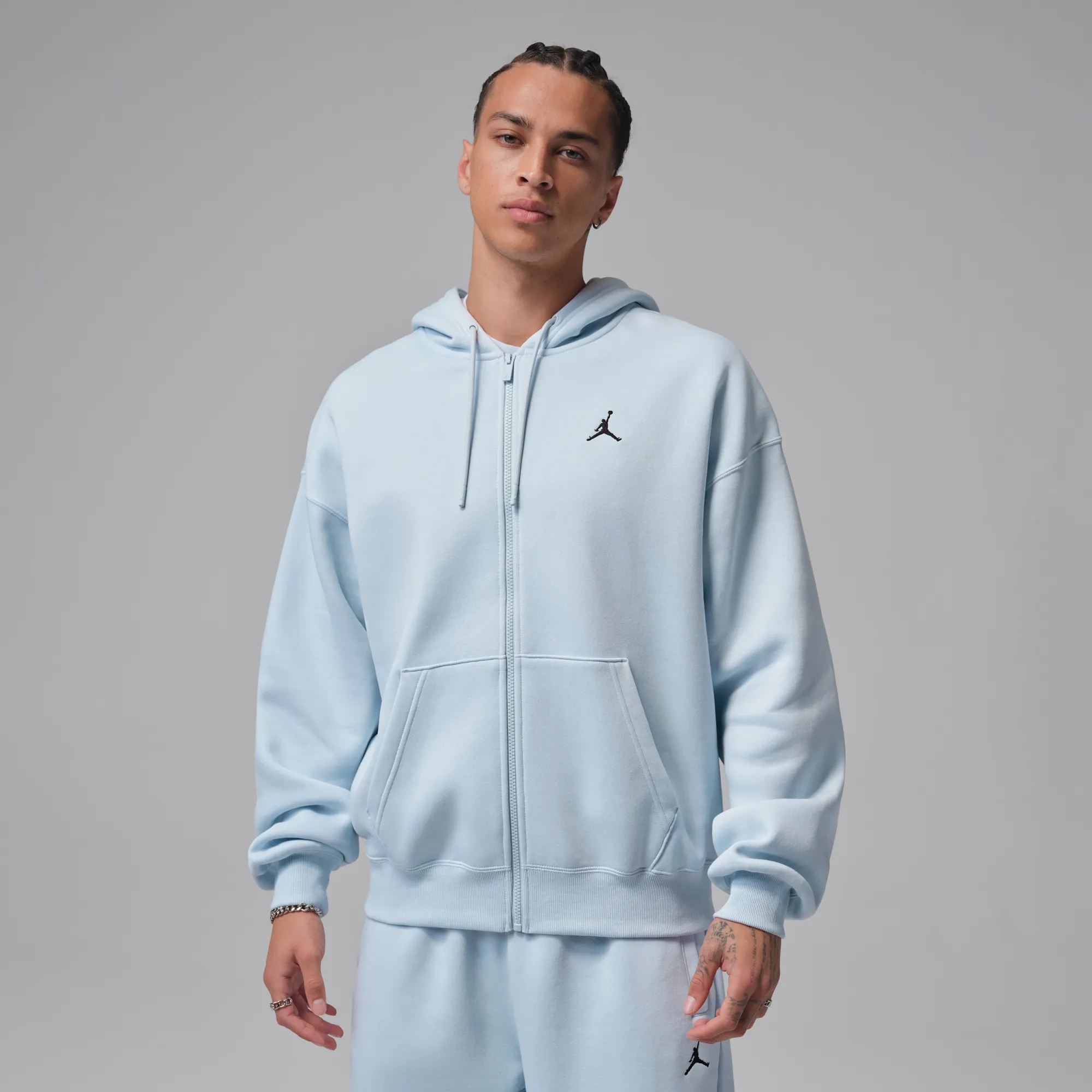 Nike Jordan Brooklyn Fleece Men's Oversized Full-Zip Hoodie - Blue - Cotton/Polyester