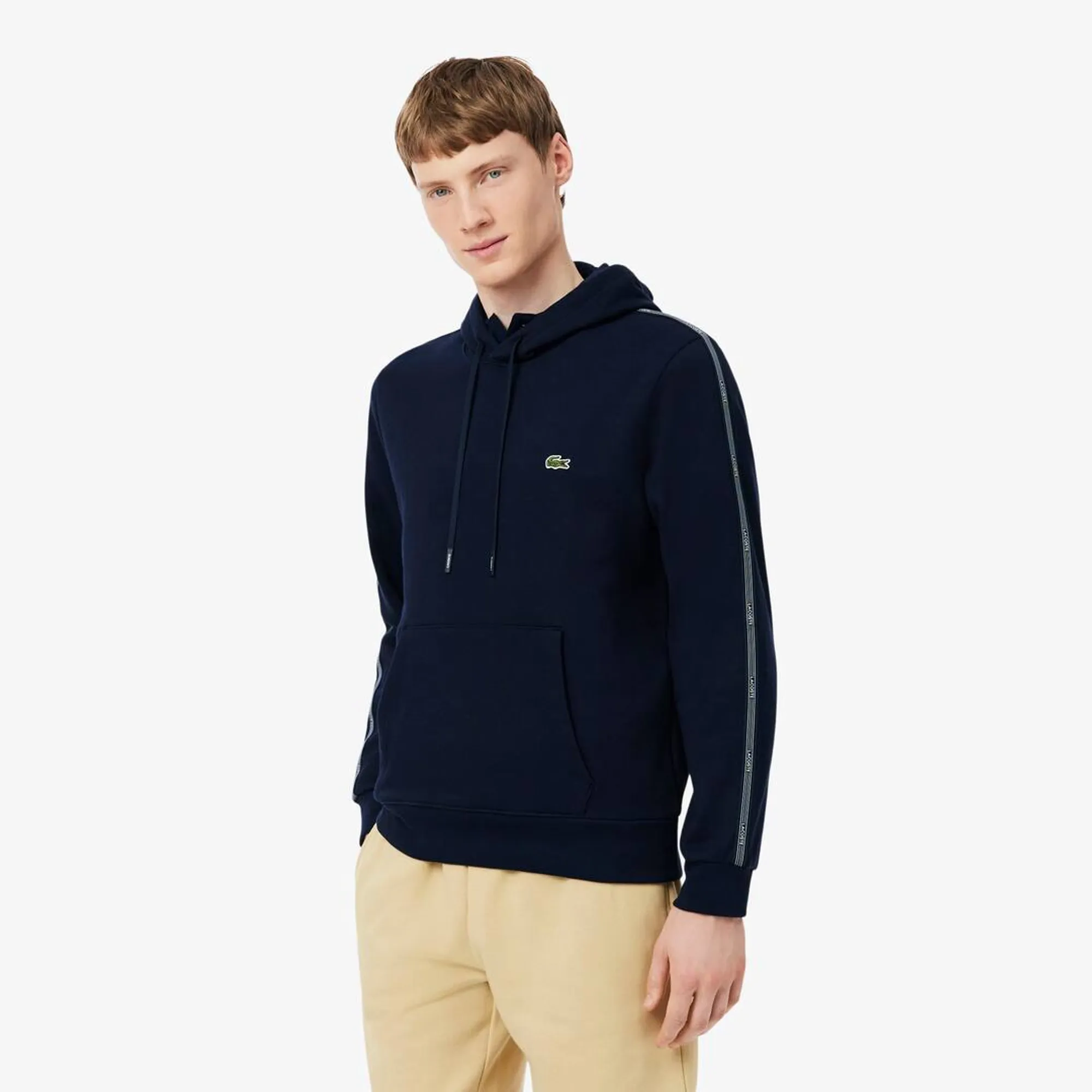 Lacoste Logo Stripe Zipped Hoodie - Midnight Blue
