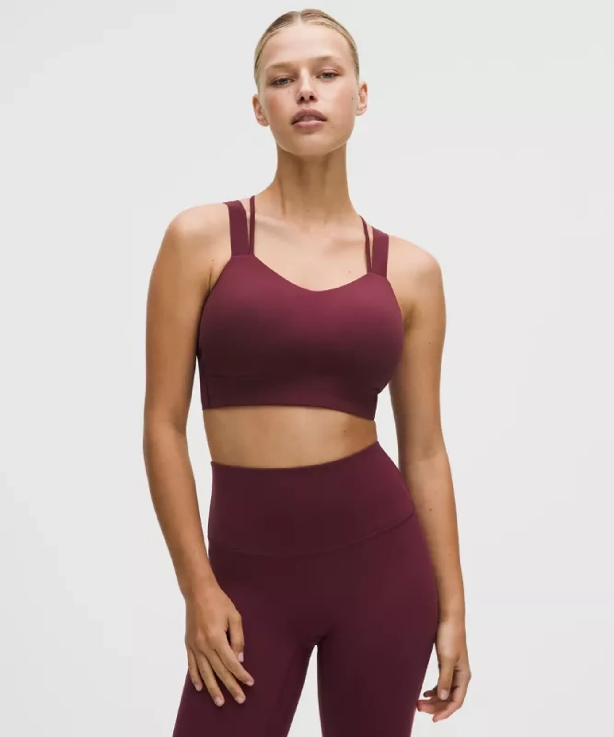 lululemon – Women's Like a Cloud Longline Sports Bra Light Support, D/DD Cup – Color Burgundy/Red – Size 10
