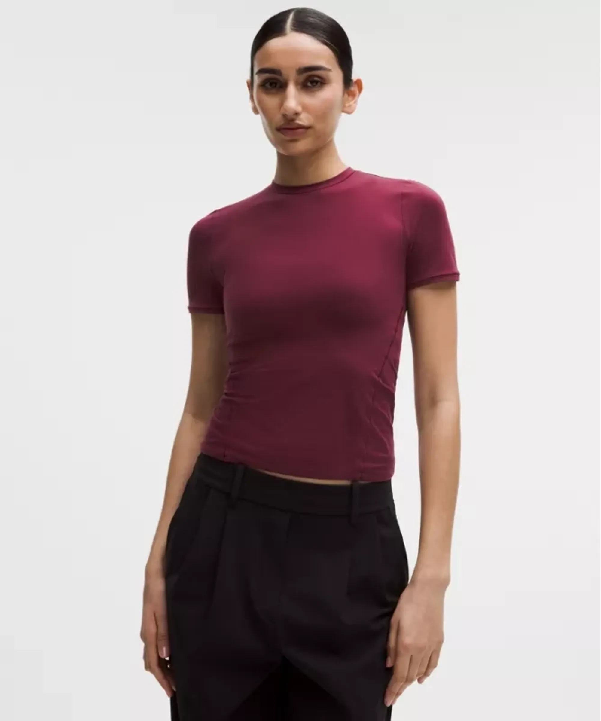 lululemon – Women's Wundermost Ultra-Soft Nulu Hip-Length Crewneck Shirt – Color Burgundy/Red – Size Large
