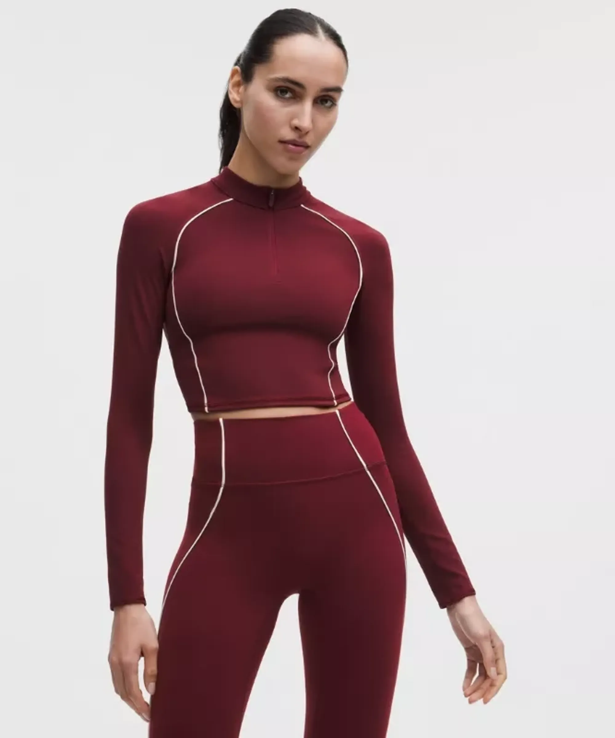 lululemon – Women's Wunder Train Cropped Long-Sleeve Half Zip Long-Sleeve Top – Color Burgundy/Red – Size 0