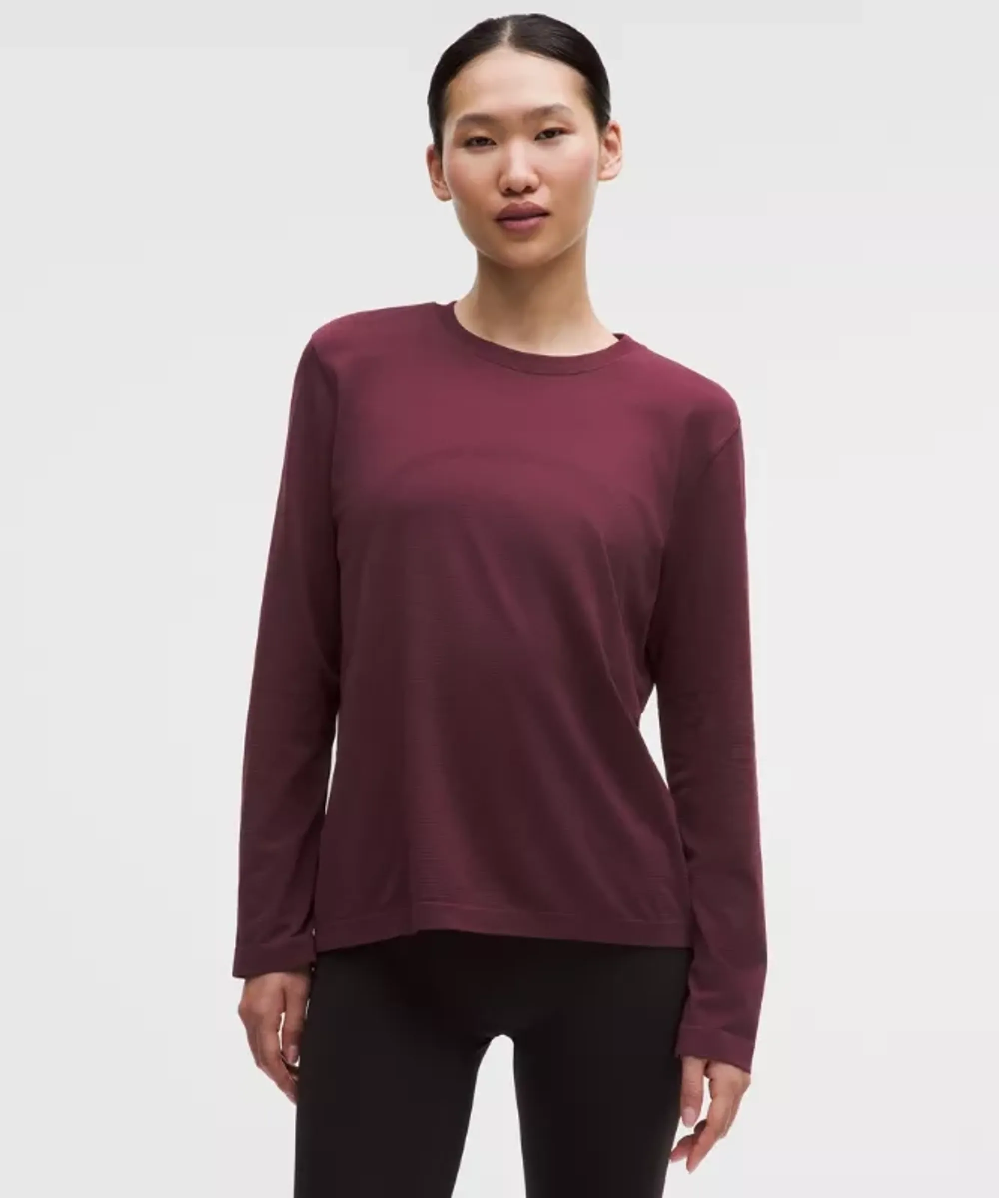 lululemon – Women's Swiftly Relaxed Long-Sleeve Shirt Hip Length Fit – Color Burgundy/Red – Size 0