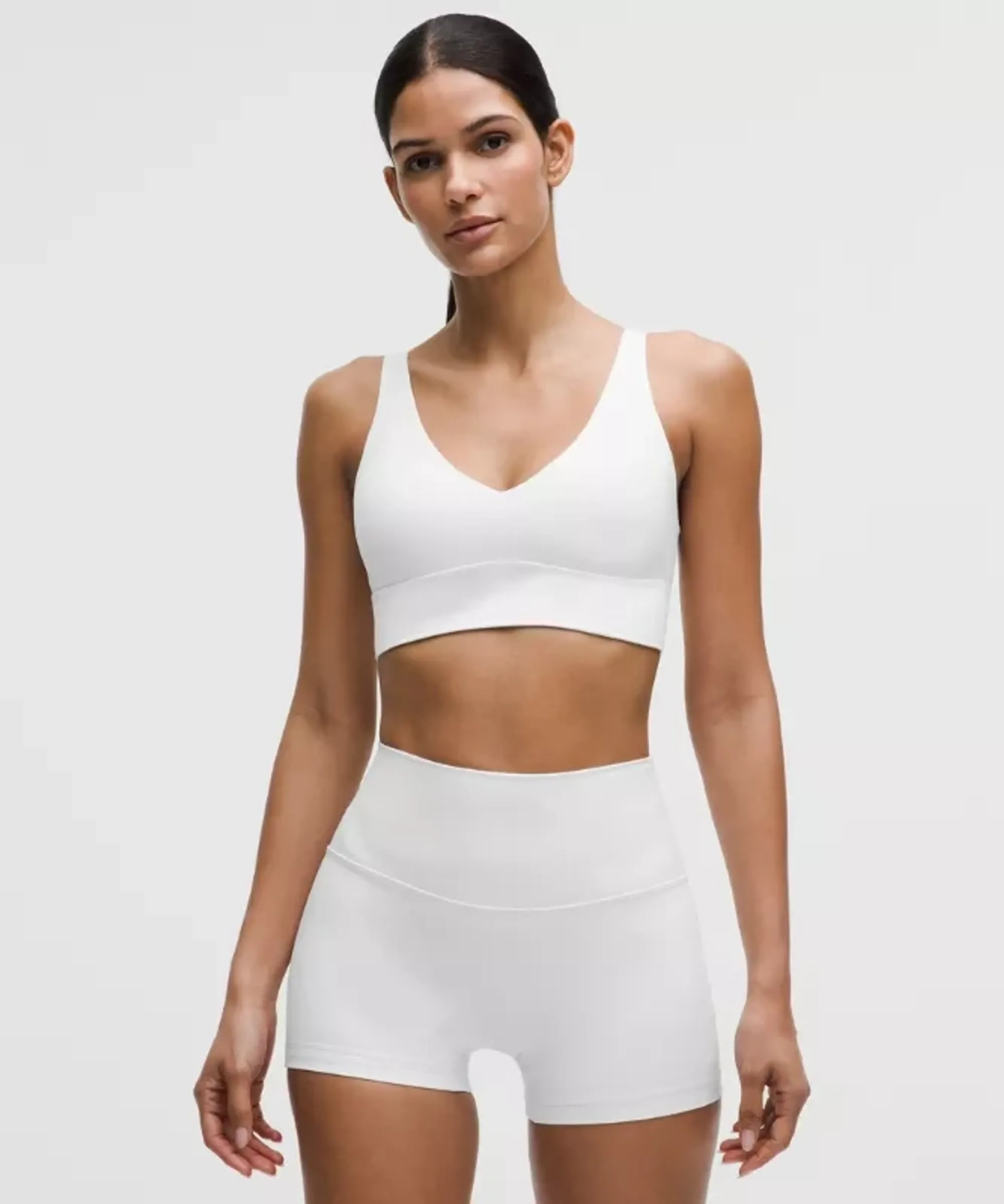 lululemon – Women's Focuser V-Neck Sports Bra Light Support, A/B Cup – Color White – Size Large