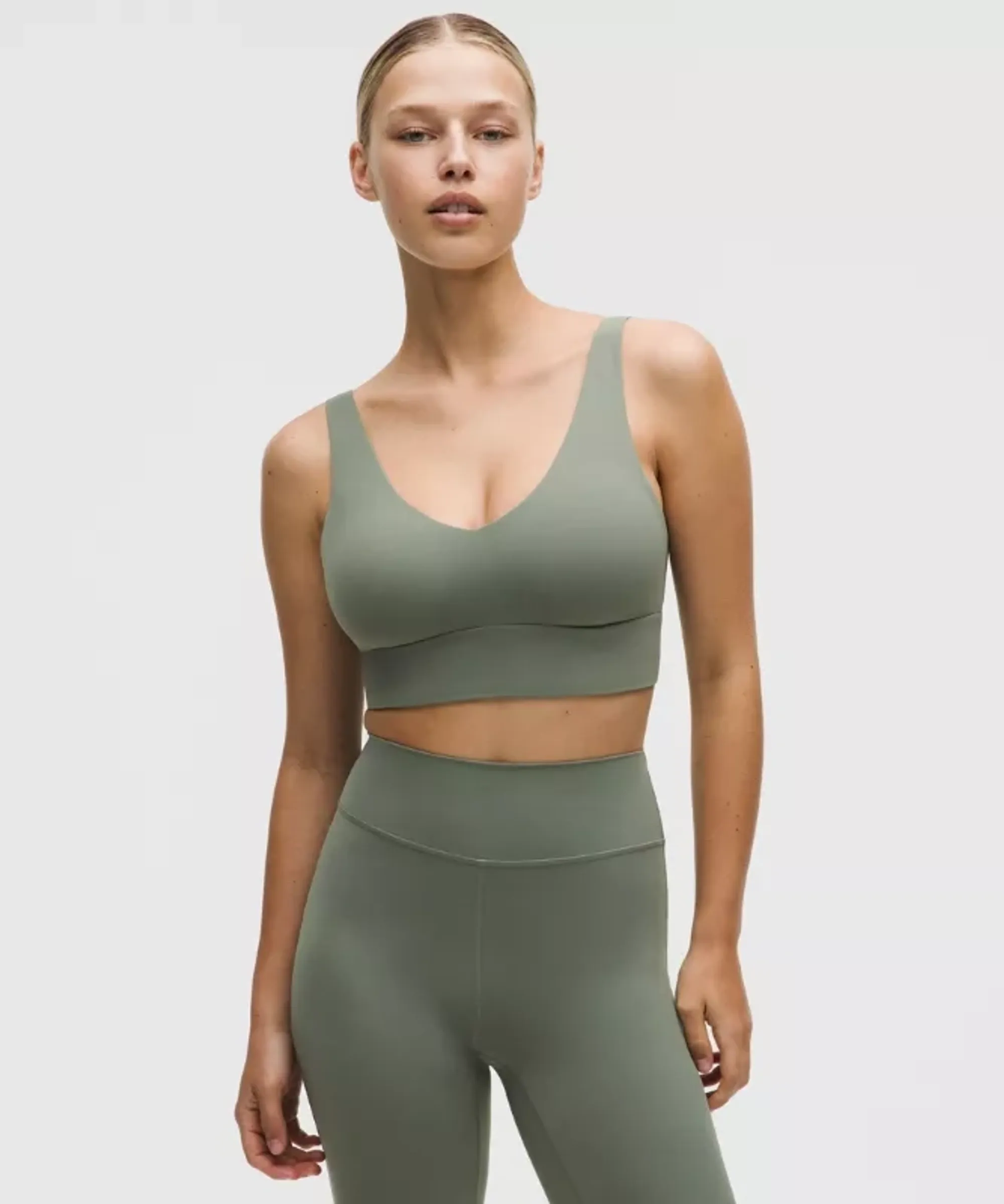 lululemon – Women's Focuser V-Neck Sports Bra Light Support, C/D Cup – Color Green/Pastel – Size Large