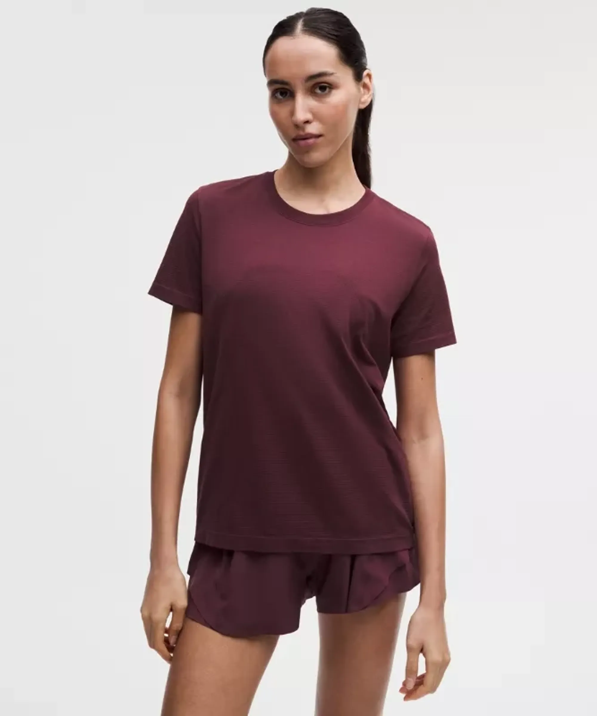 lululemon – Women's Swiftly Relaxed Short-Sleeve Shirt Hip Length Fit – Color Burgundy/Red – Size 0