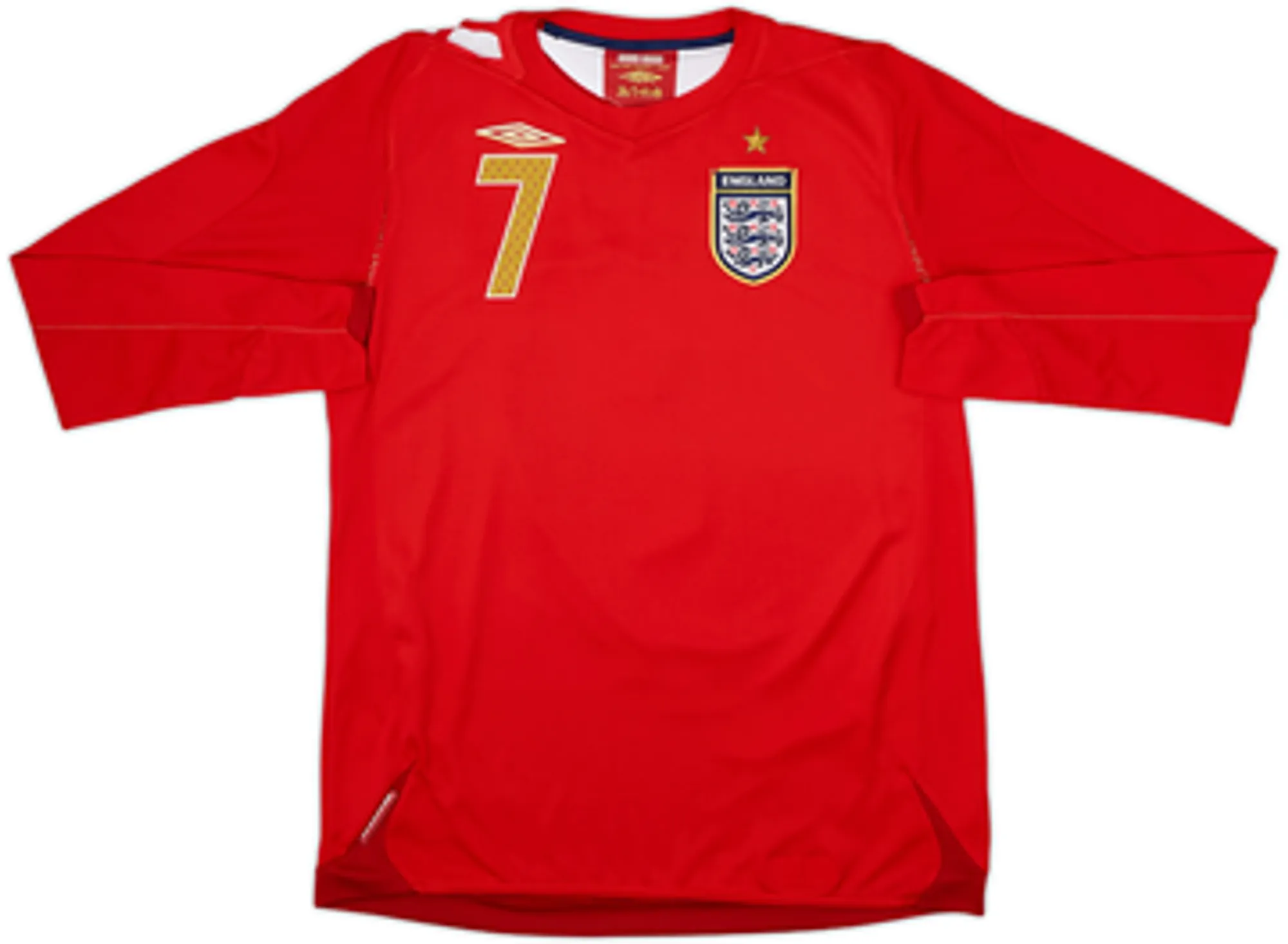 2006-08 England Away L/S Shirt Beckham #7 - 7/10 - (XL.Boys)