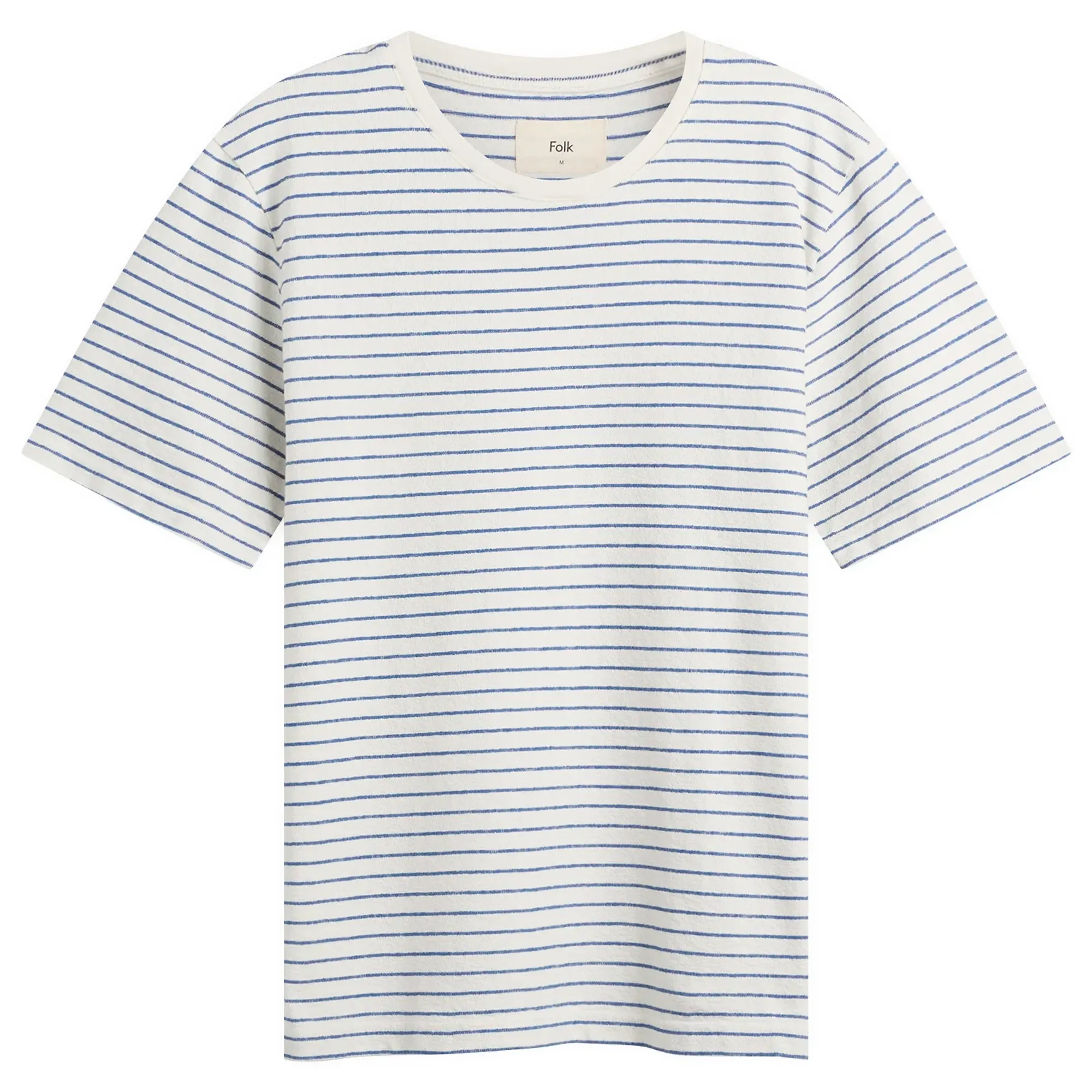Folk Men's Textured Stripe T-Shirt Ecru/Bright Blue