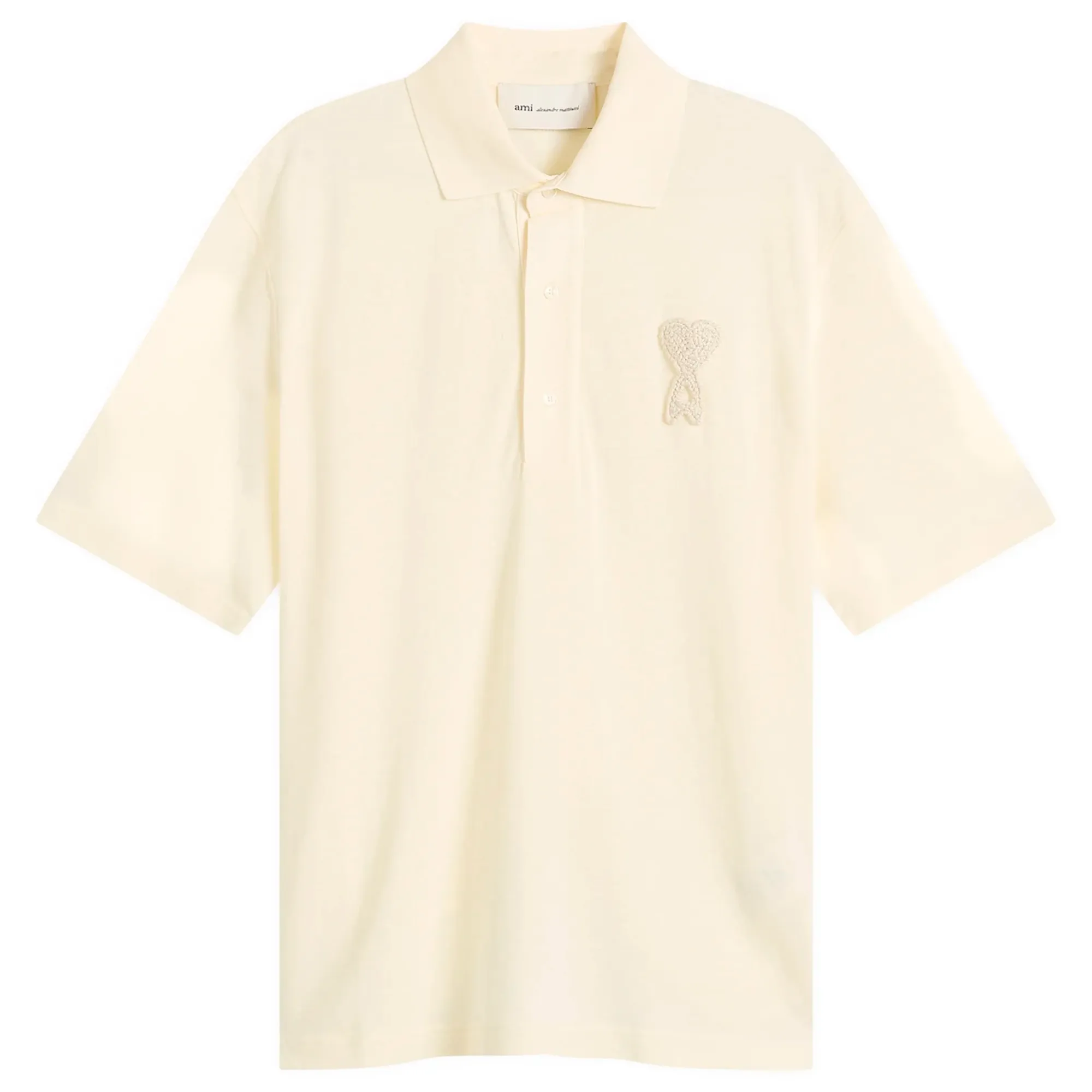 AMI Paris Men's Boxy Fit Polo With Ami De Coeur Knitted Patch Blanc Creme