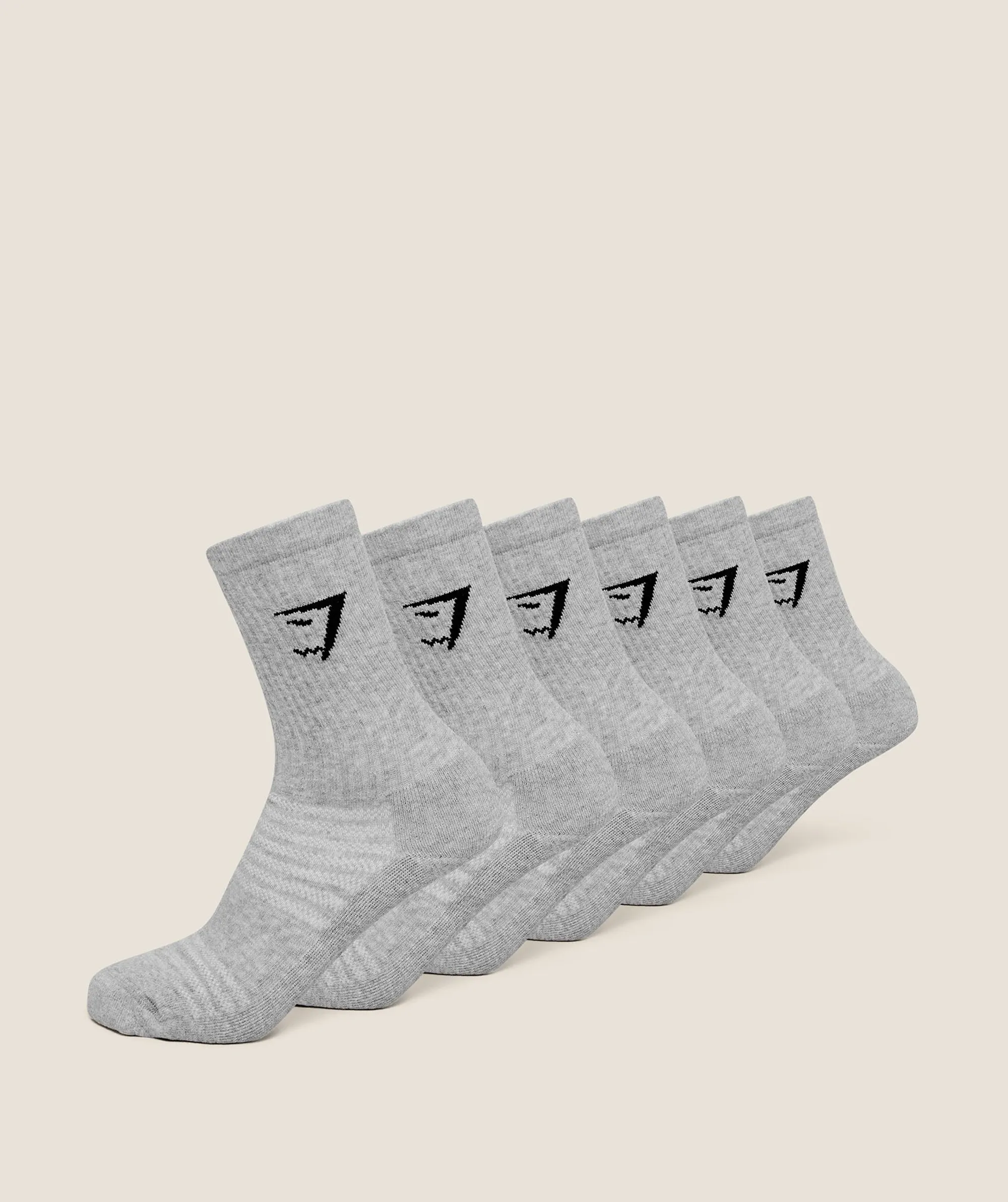 Gymshark Crew Socks 6pk - White/Light Grey Core Marl/Black