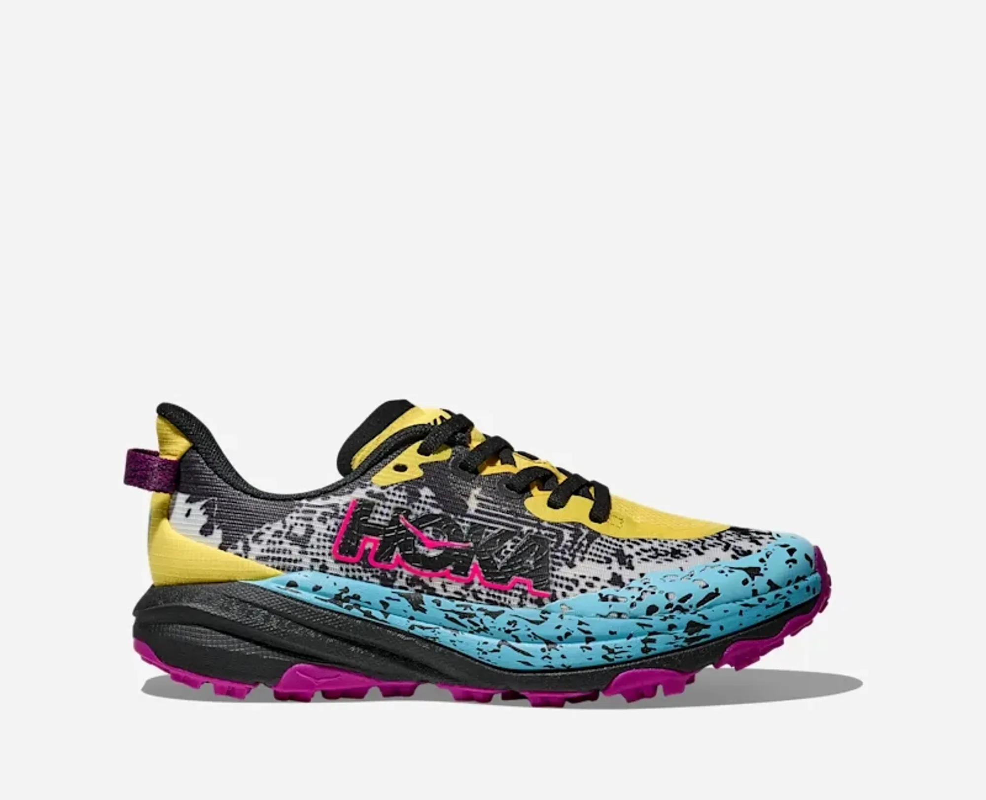 Hoka Kid's Speedgoat 6 Trail Shoes In Electric Lemon/Black
