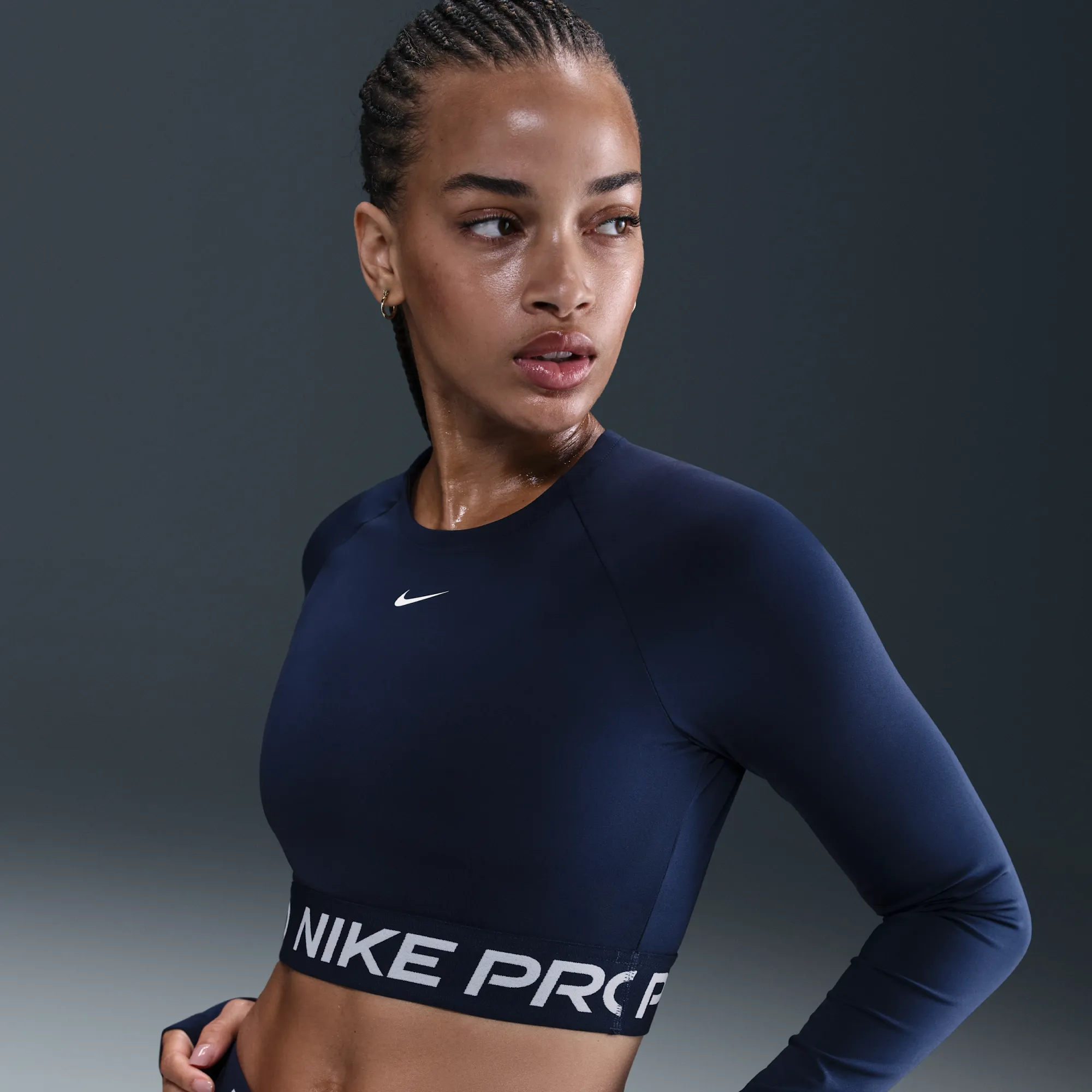 Nike Pro Women's Dri-FIT Cropped Long-Sleeve Top - Blue - Polyester/Elastane