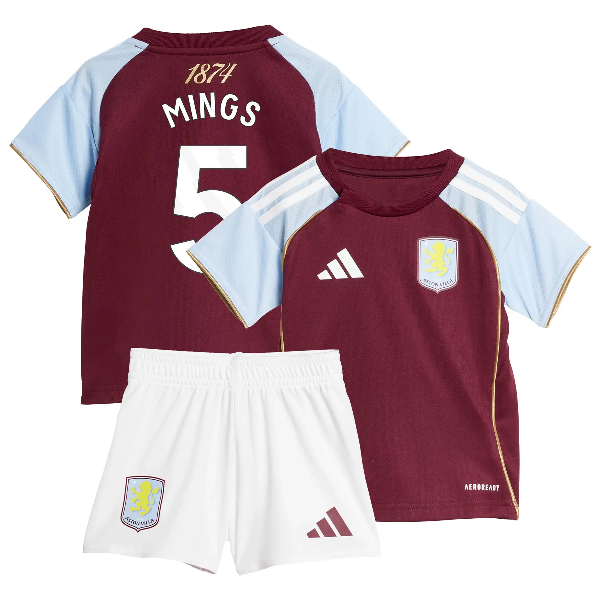 Aston Villa adidas Home Mini Kit 2025-26 with Maatsen 22 printing