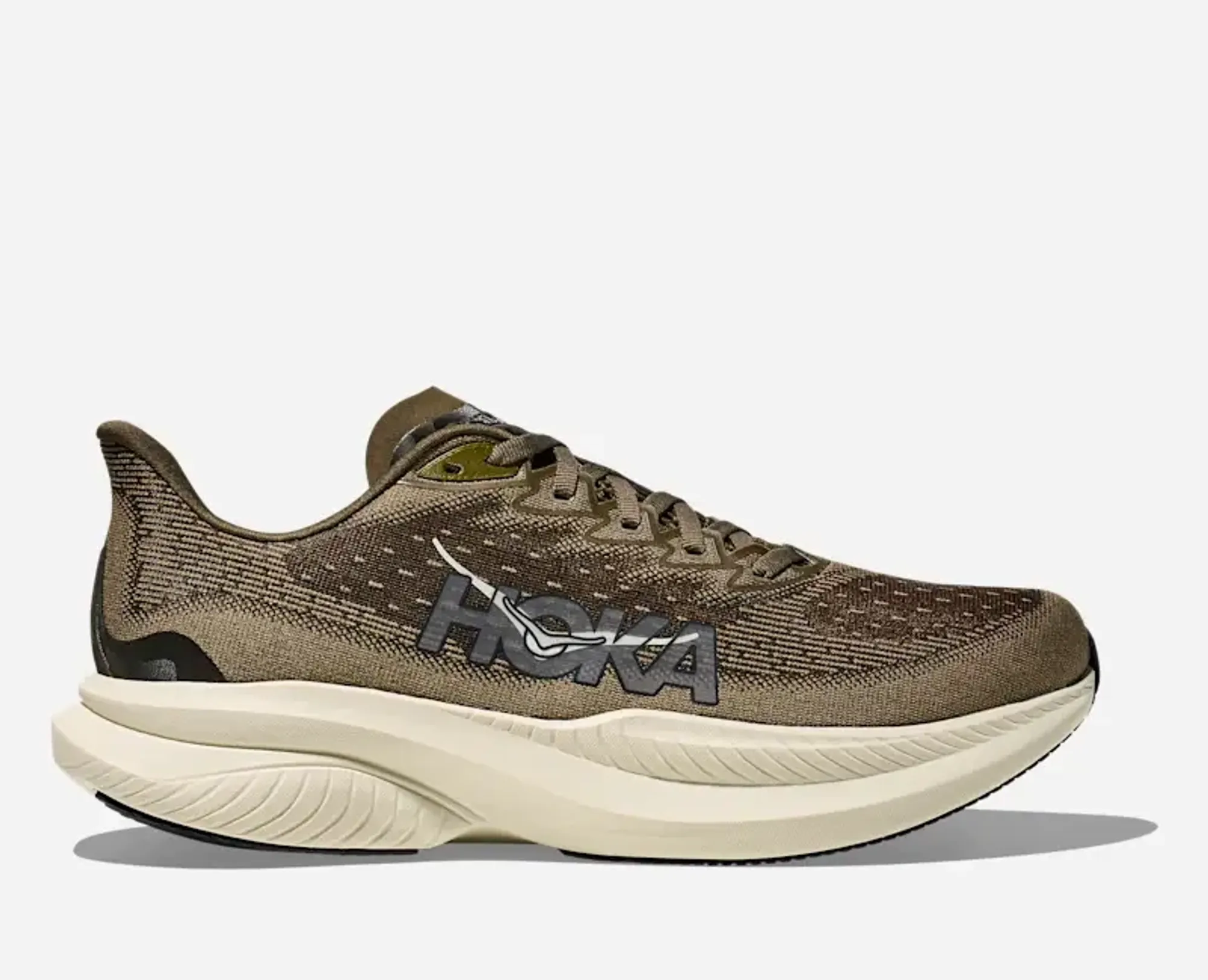 Hoka Men's Mach 6 Road Running Shoes In Antique Olive/Truffle Salt