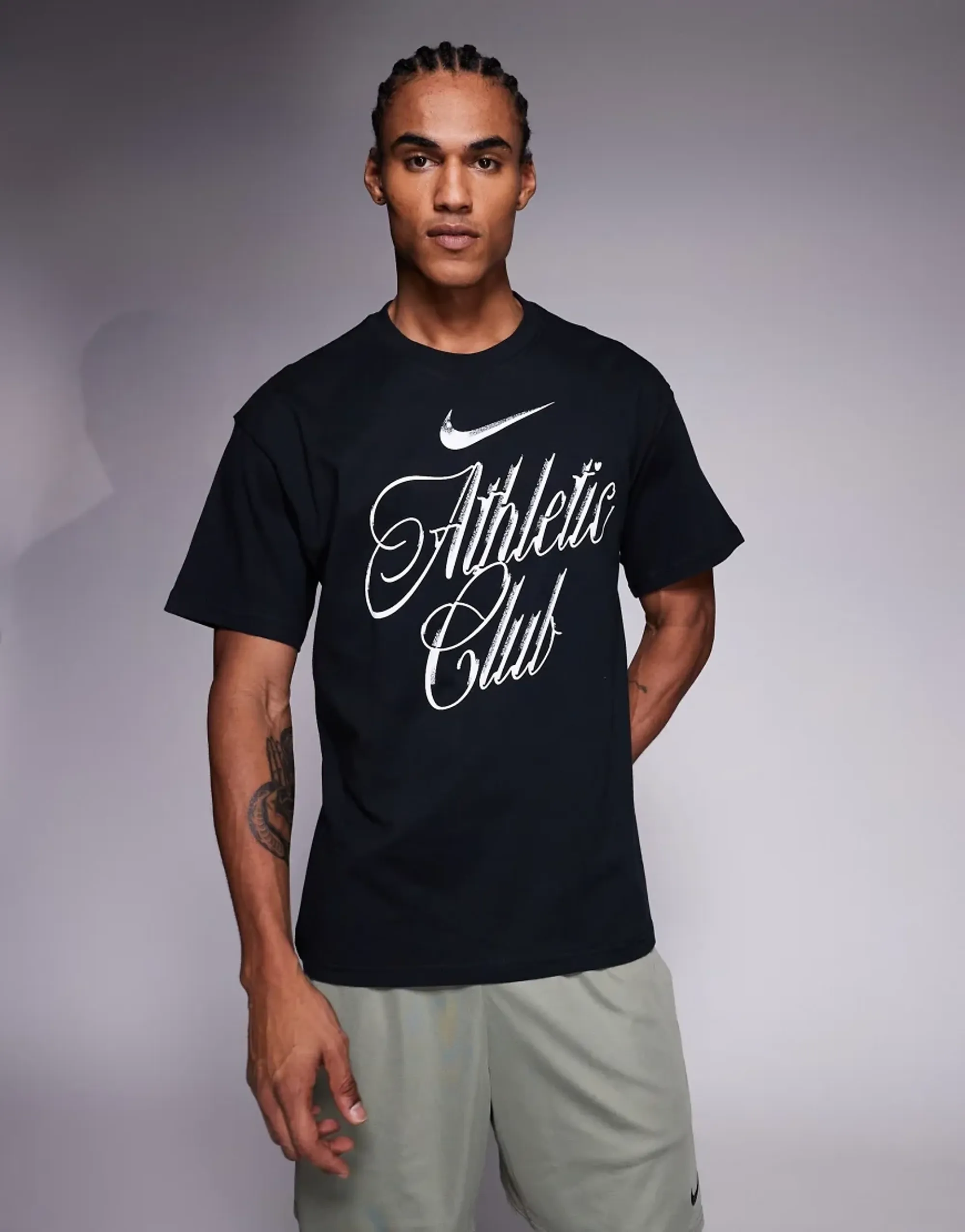 Nike Training Athletic Club Script Graphic Logo T-Shirt In Black