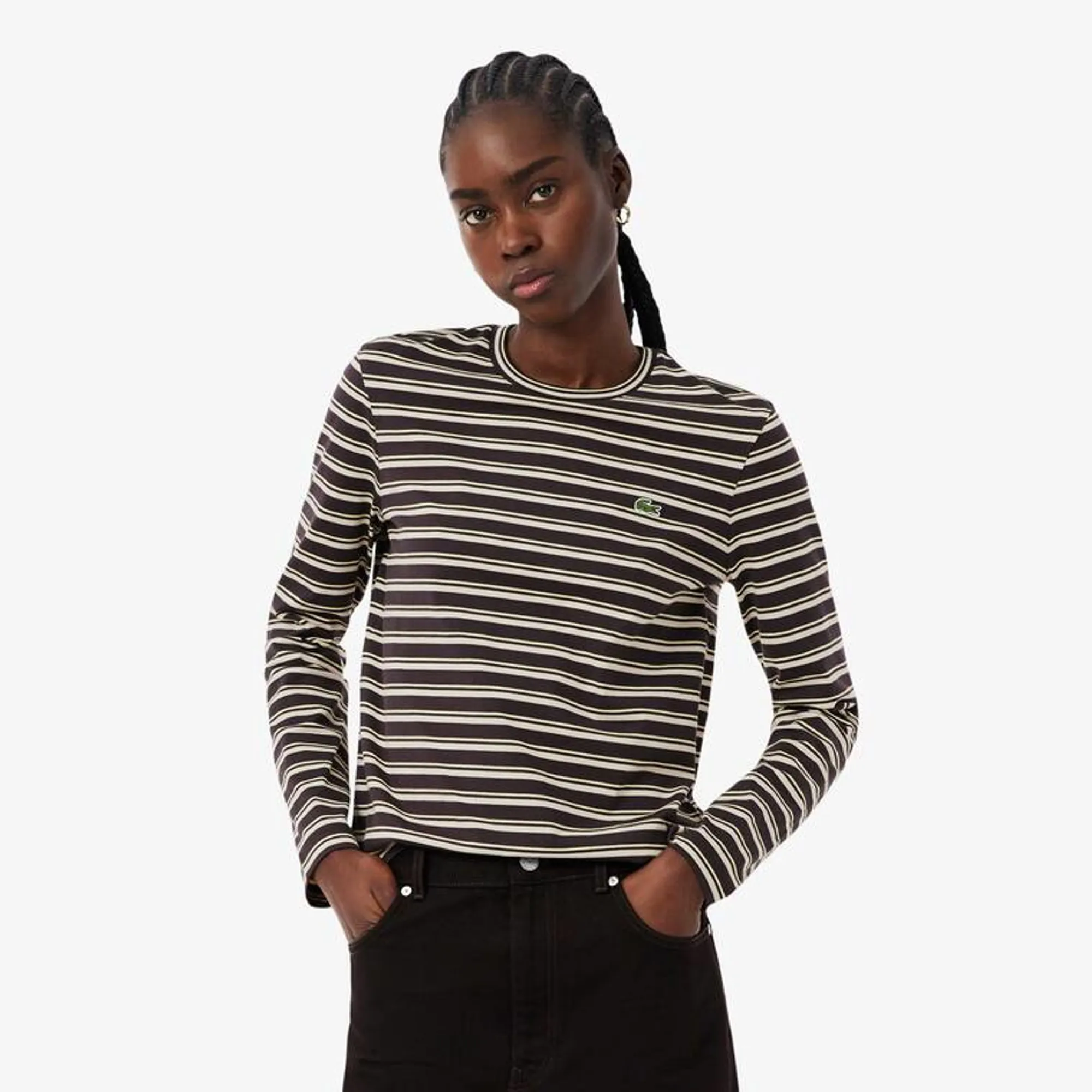 Lacoste Long Sleeved Striped Jersey T-shirt - Marron / Beige / Jaune