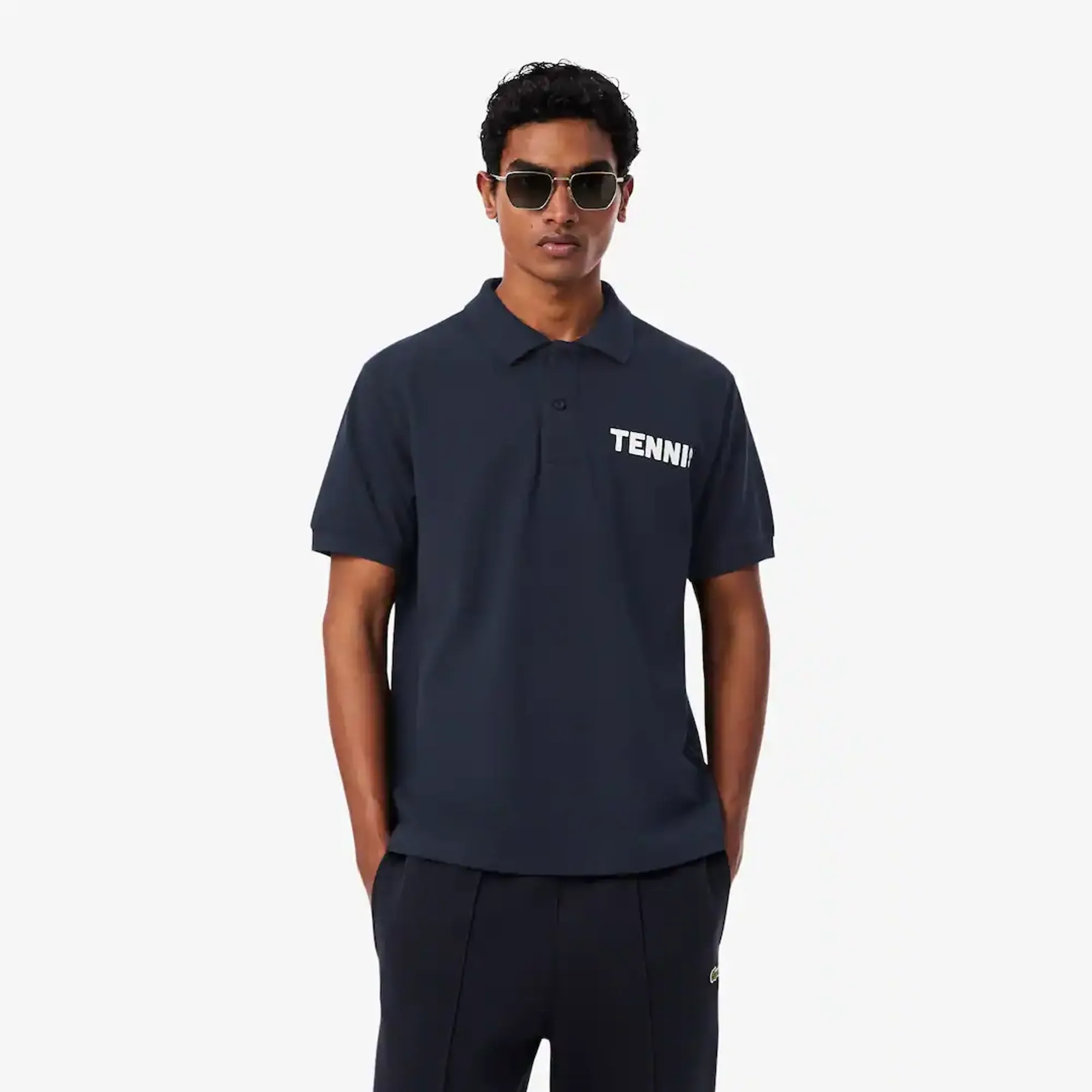 Lacoste Classic Fit Printed Petit Piqué Polo Shirt - Black