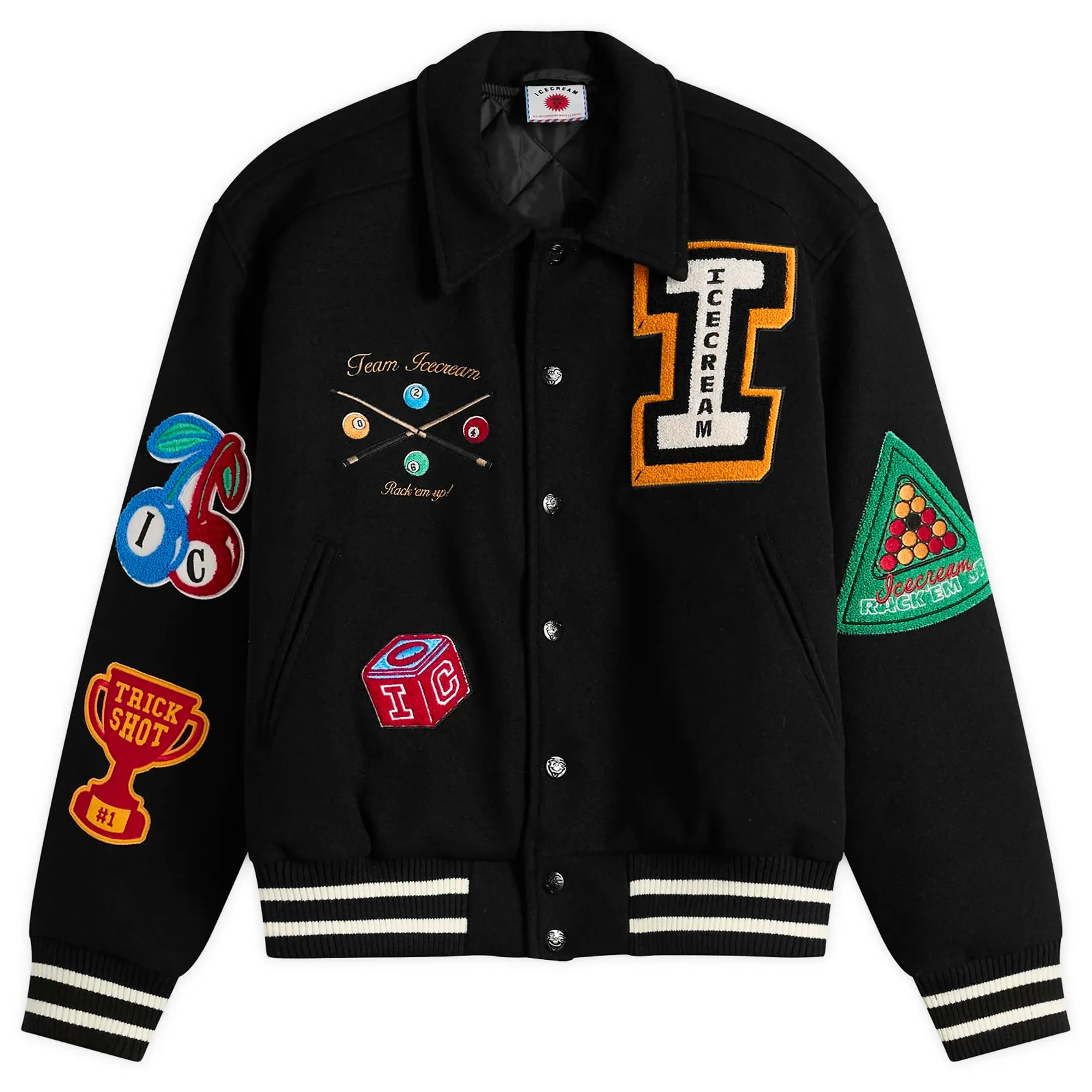 ICECREAM Men's Trick Shot Collared Varsity Jacket Black